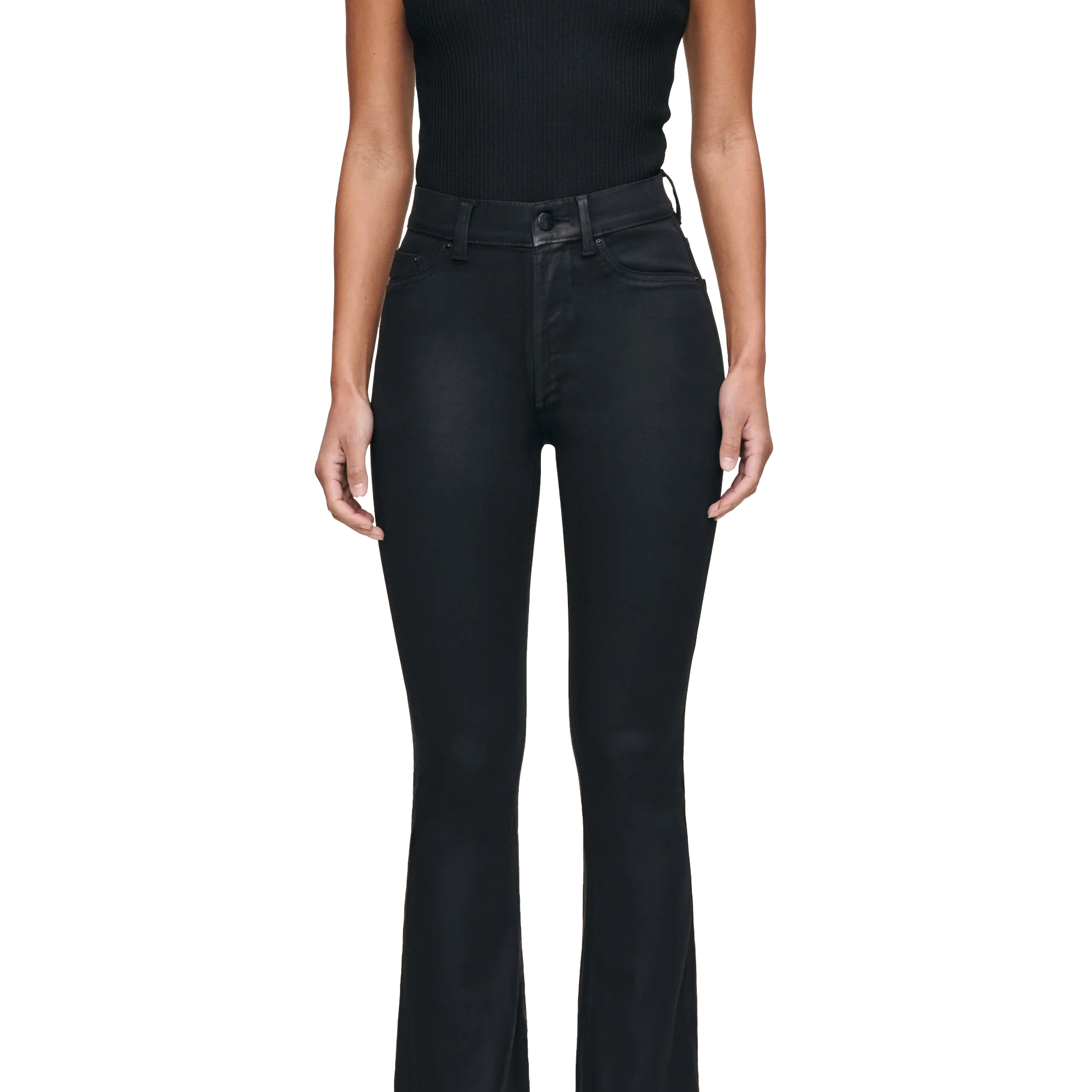 Bridget jeans with high rise, black coated denim, and slightly flared ankle length - Sasssanova