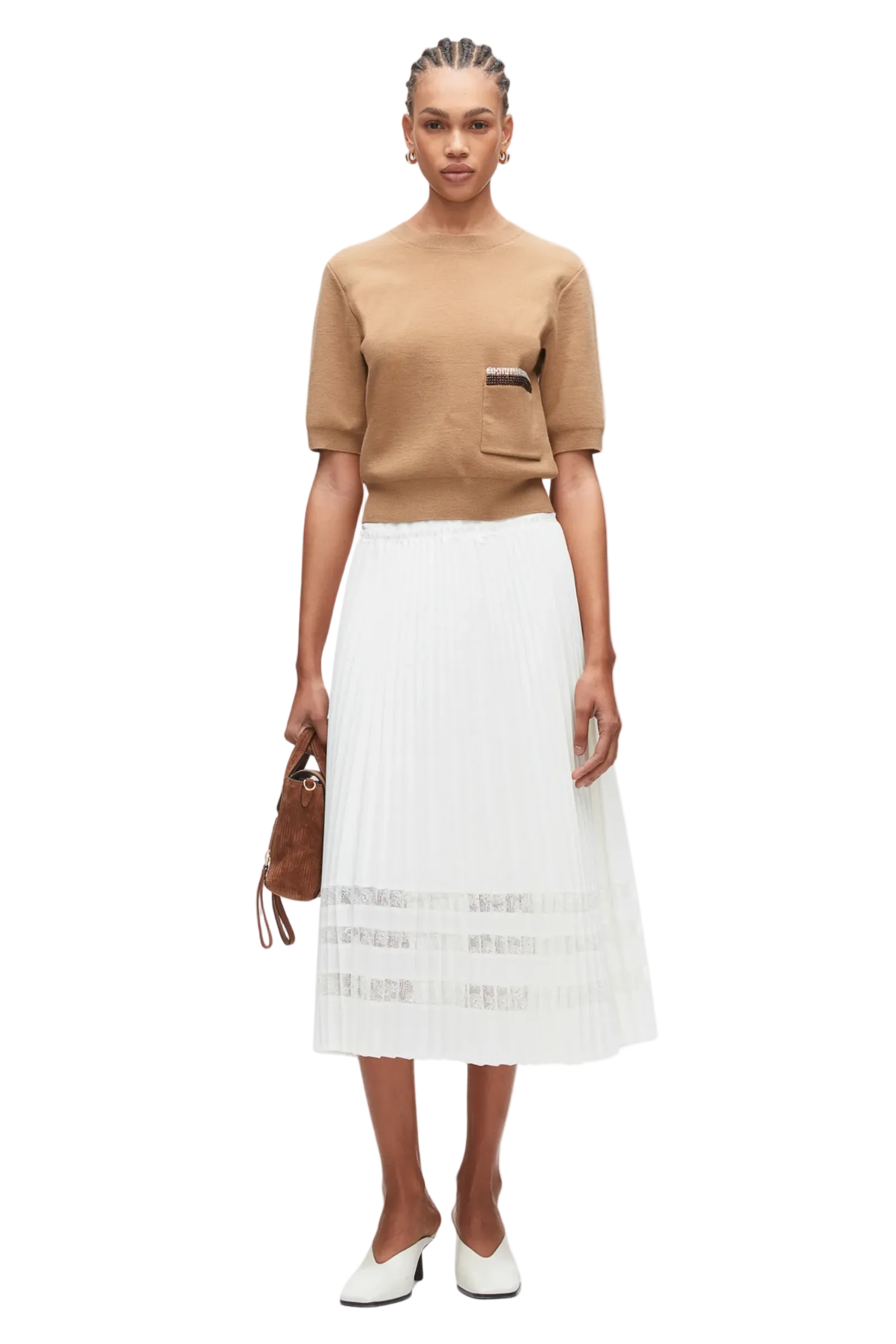 BEADED EMBELLISHMENT 3/4 SLEEVE KNIT TOP Sassanova