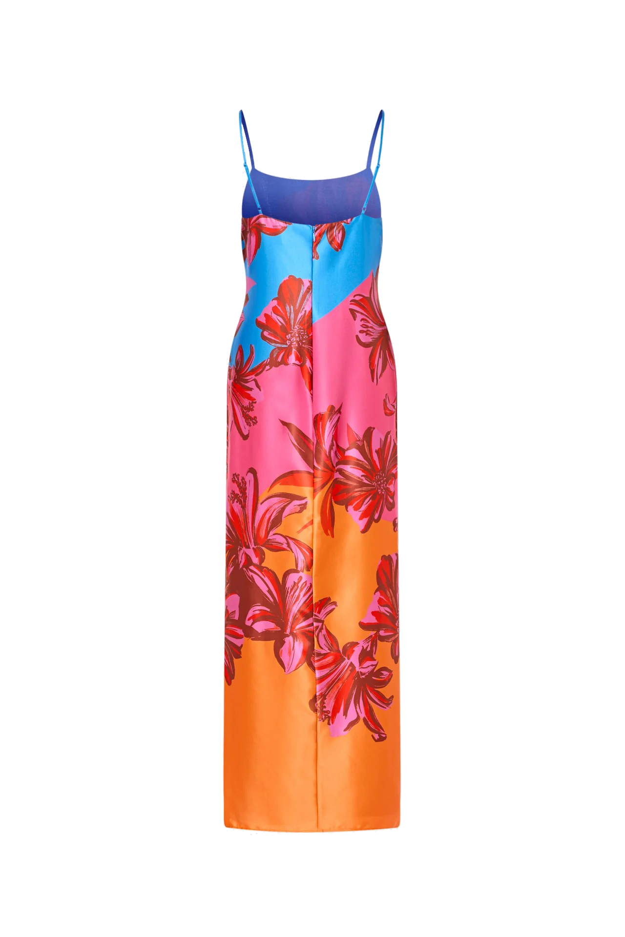LILY SUNSET FLOWER PRINTED SATIN MAXI DRESS - Dresses - Sassanova