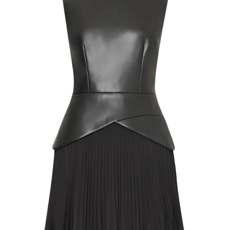 HADDY LEATHER PLEATED COMBO DRESS - Dresses - Sassanova