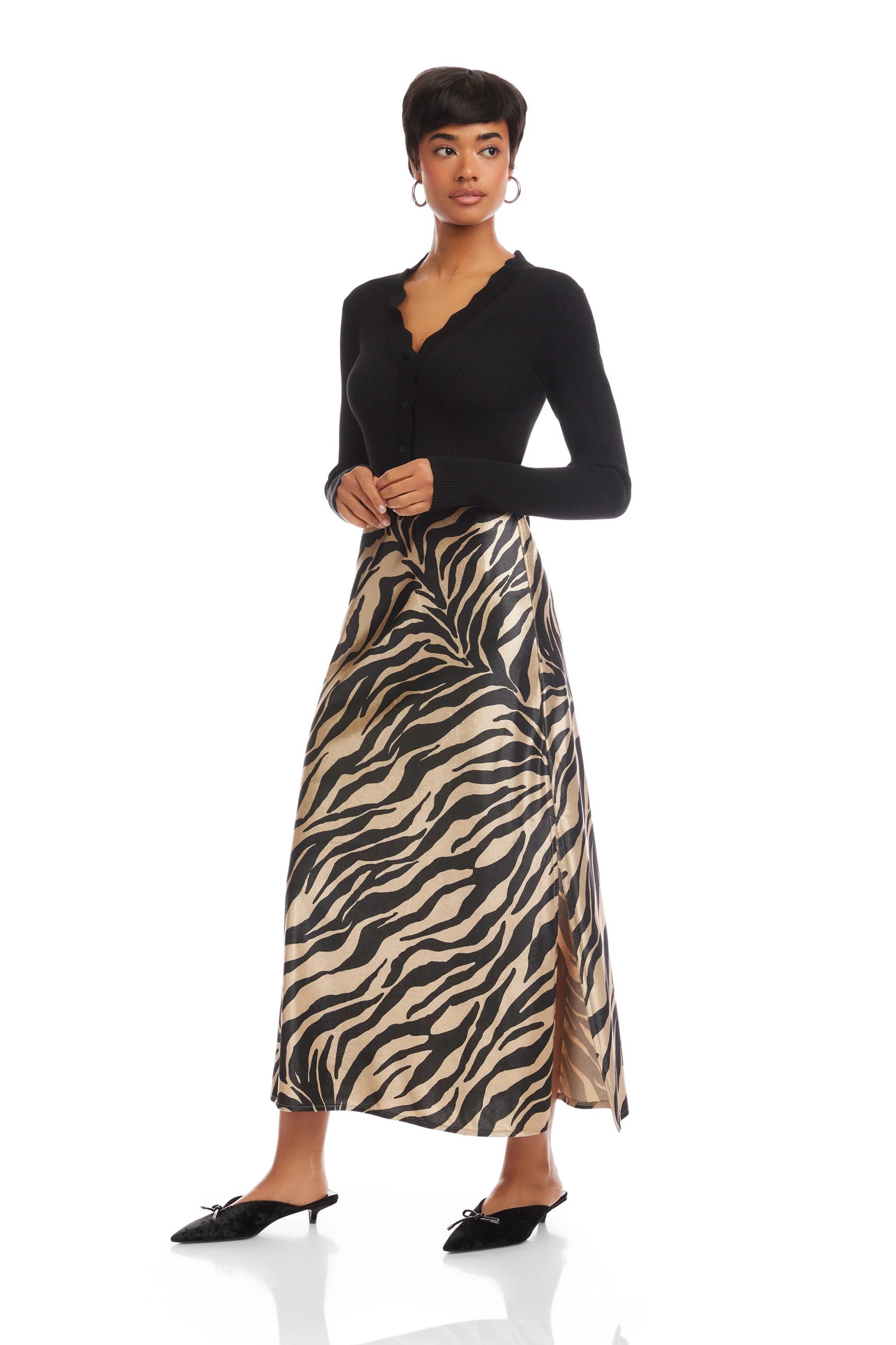 EVY VELVET SIDE SLIT BIAS SKIRT - Skirts - Sassanova