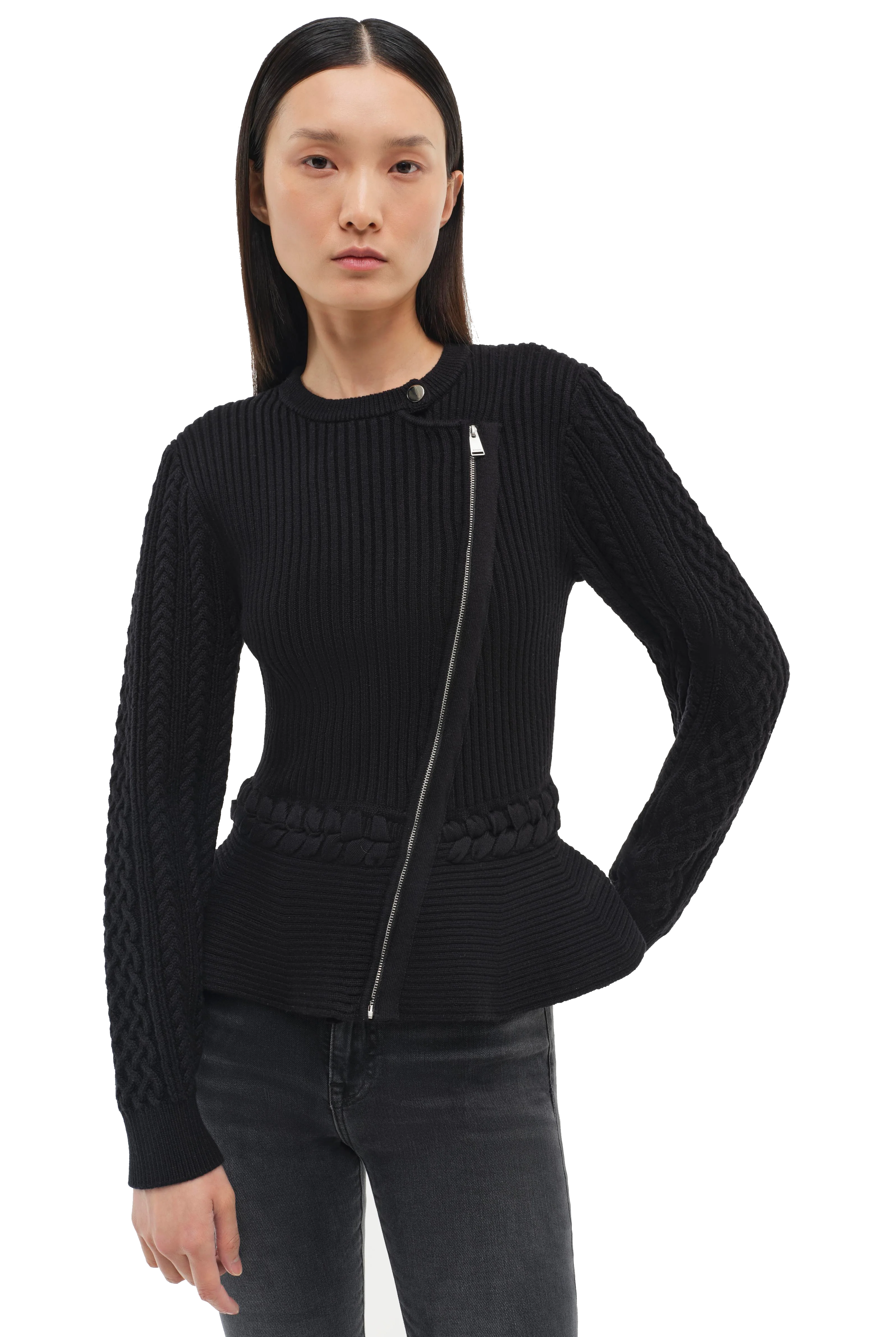 ANDI PEPLUM JACKET in black-sassanova