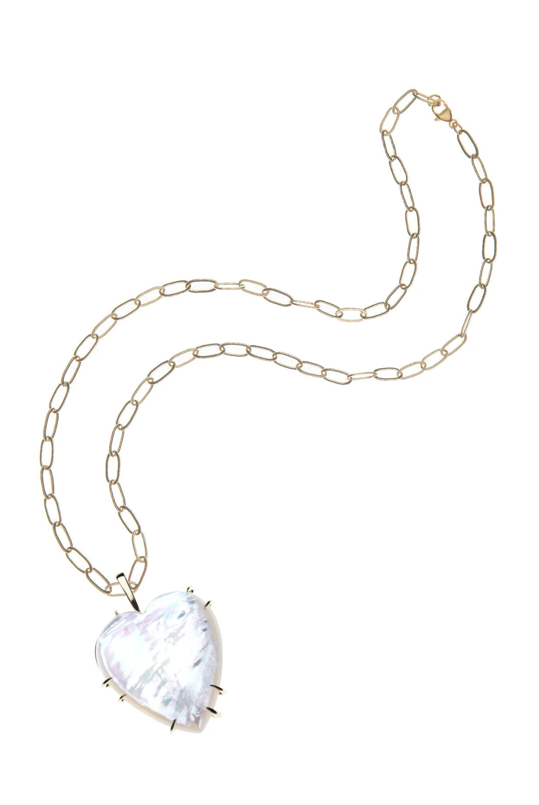 LOVE CARRY YOUR HEART MOTHER OF PEARL PENDANT- DRAWN LINK CHAIN - Necklaces - Sassanova