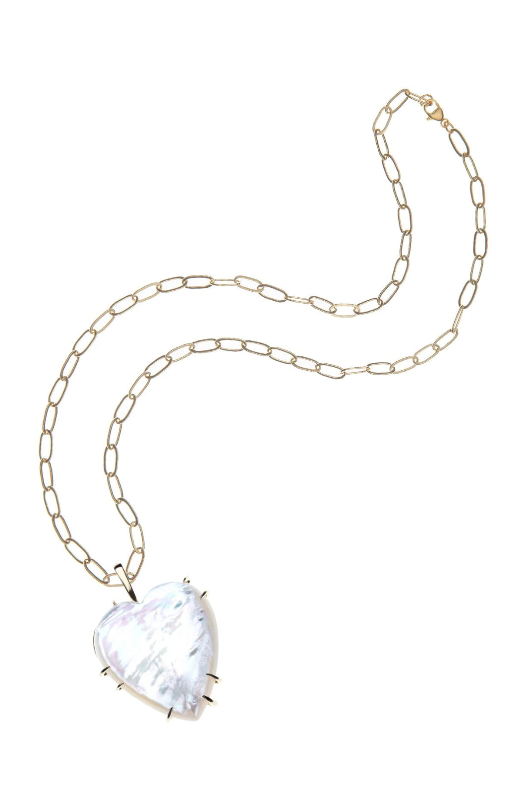 LOVE CARRY YOUR HEART MOTHER OF PEARL PENDANT- DRAWN LINK CHAIN - Necklaces - Sassanova