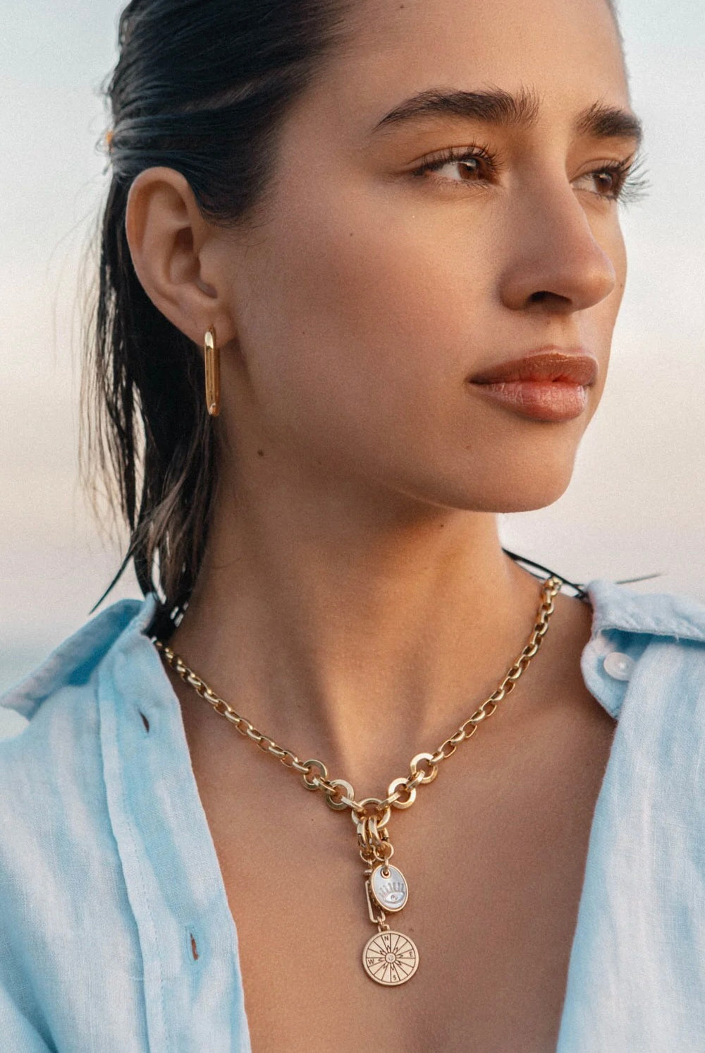 VOYAGER NECKLACE- WHITE/GOLD - Necklaces - Sassanova