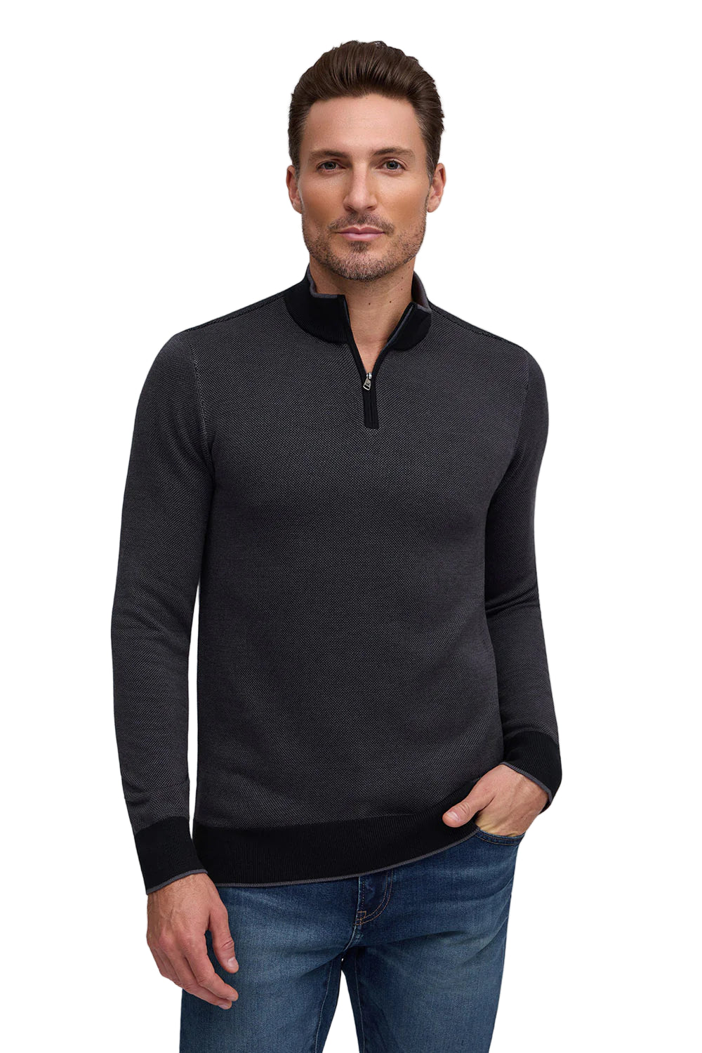 BIRDSEYE ZIP MOCK BLK-novaman