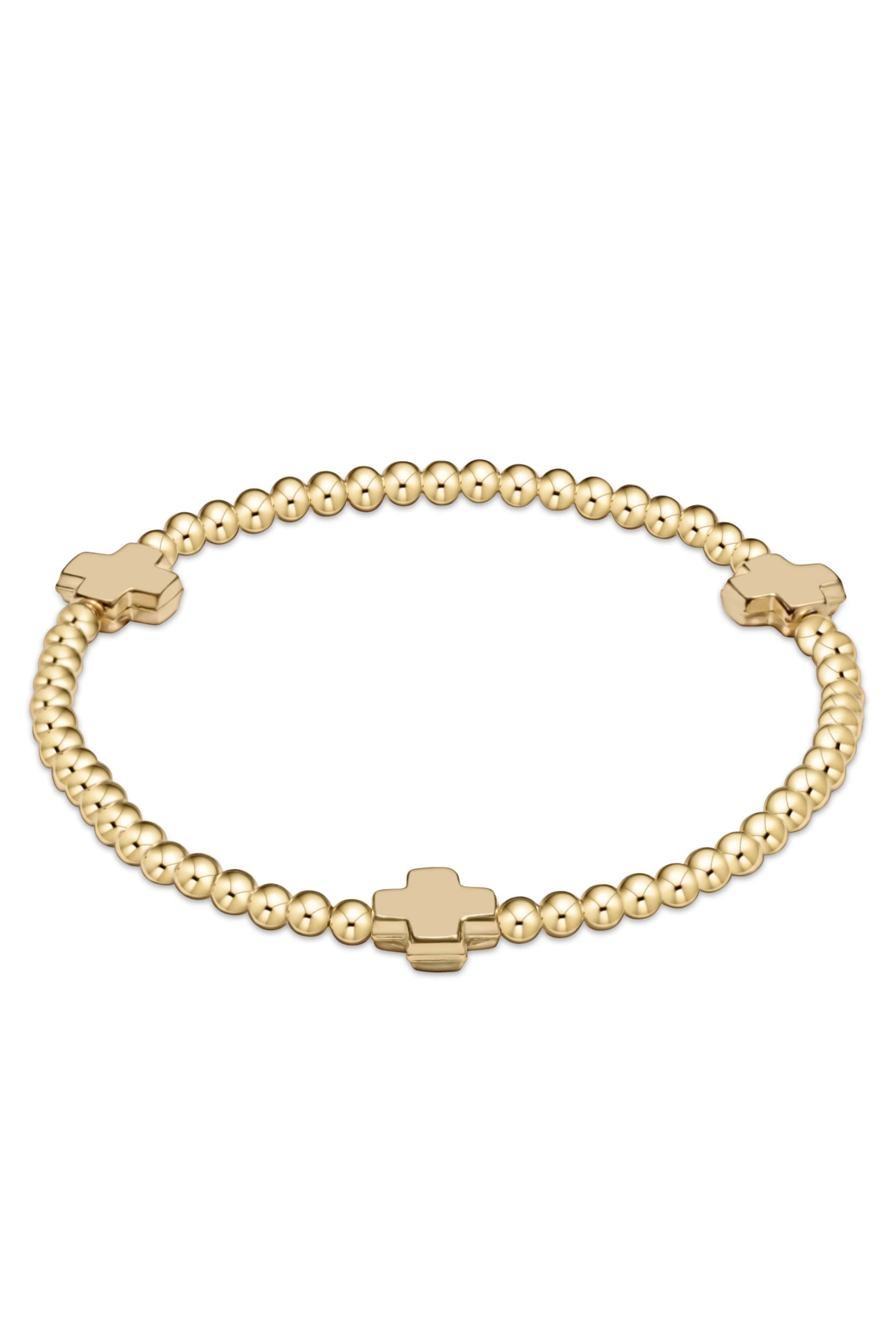 SIG CROSS PATTERN 3MM BEAD BRACELET- GOLD - Bracelets - Sassanova