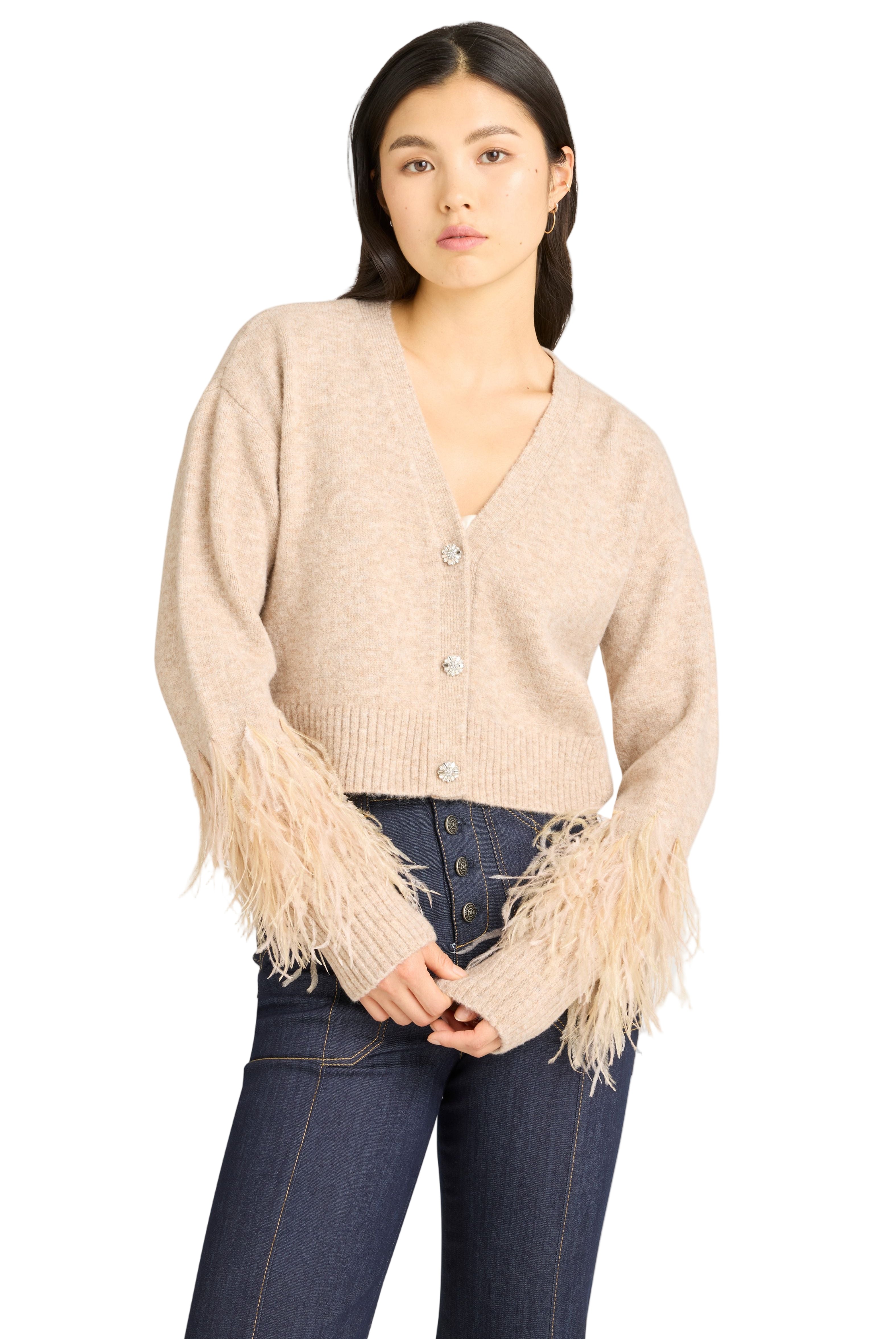 bria feather cardigan-sassanova
