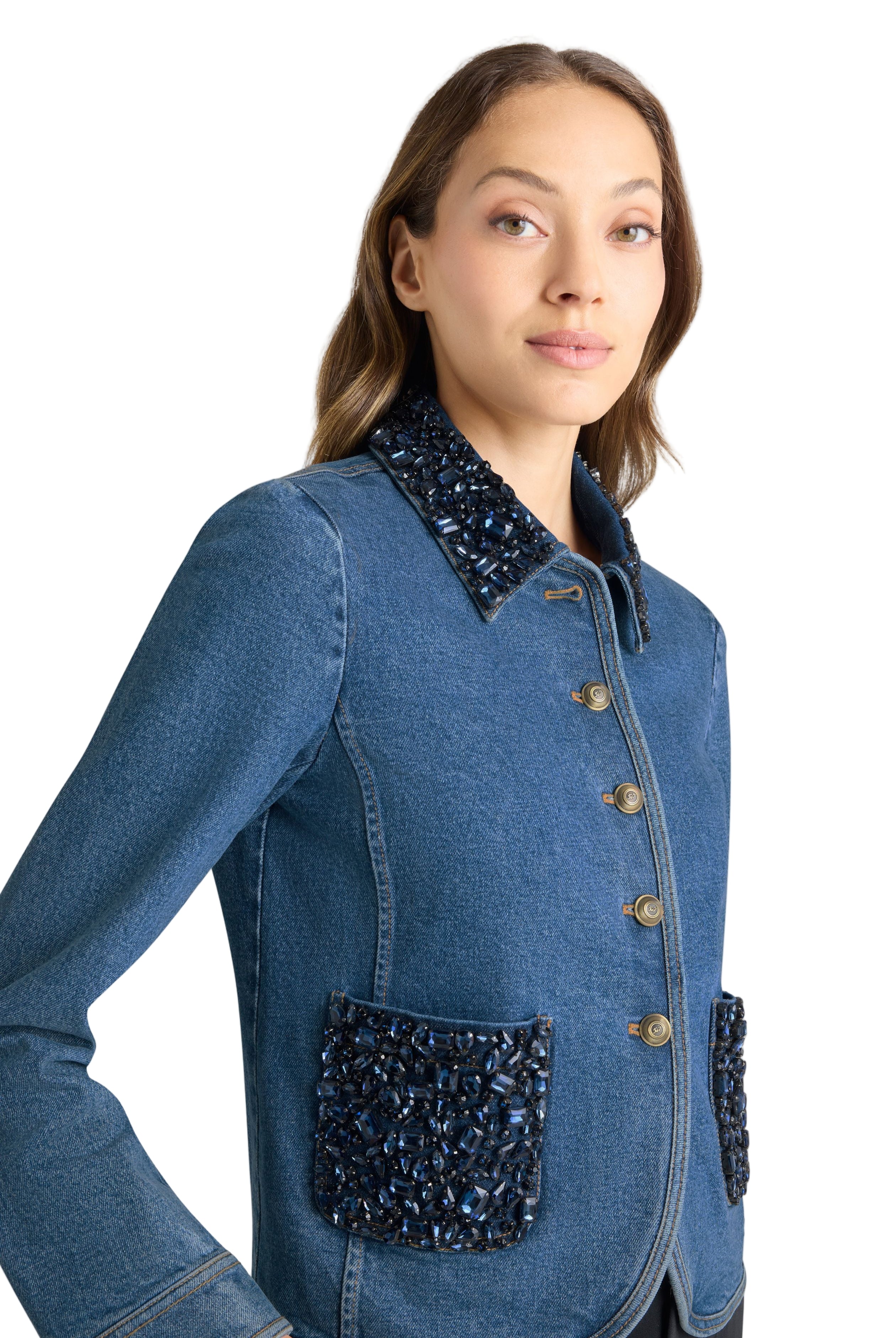RHINESTONE DENIM AMARA JACKET - Sassanova