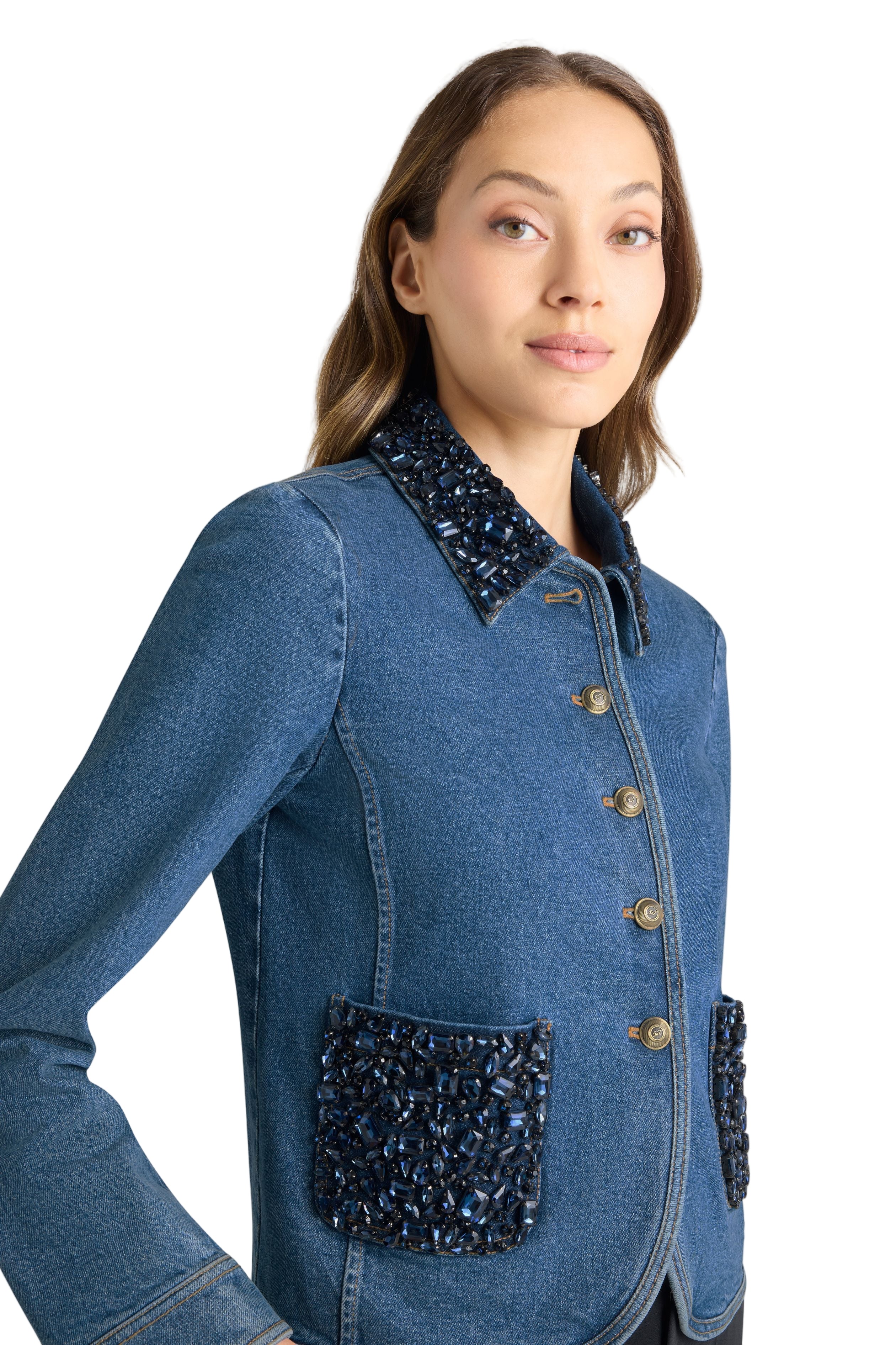 RHINESTONE DENIM AMARA JACKET - Sassanova