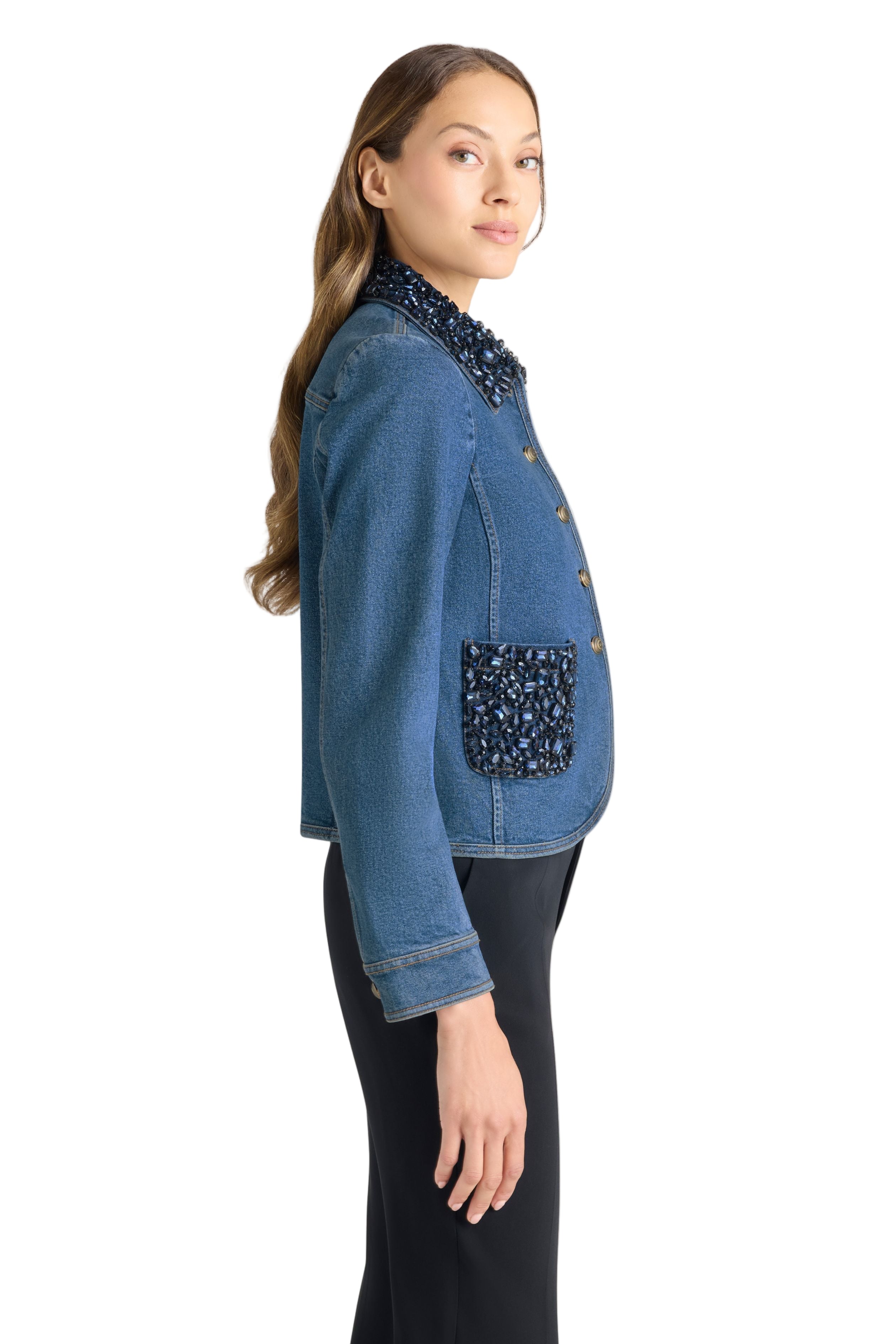 RHINESTONE DENIM AMARA JACKET - Sassanova