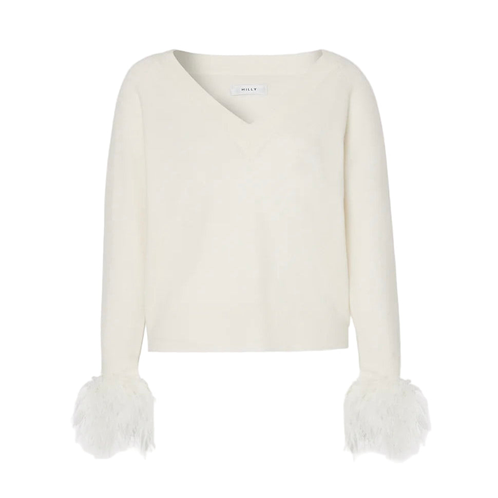 FEATHER CUFF VNECK SWEATER
sassanova