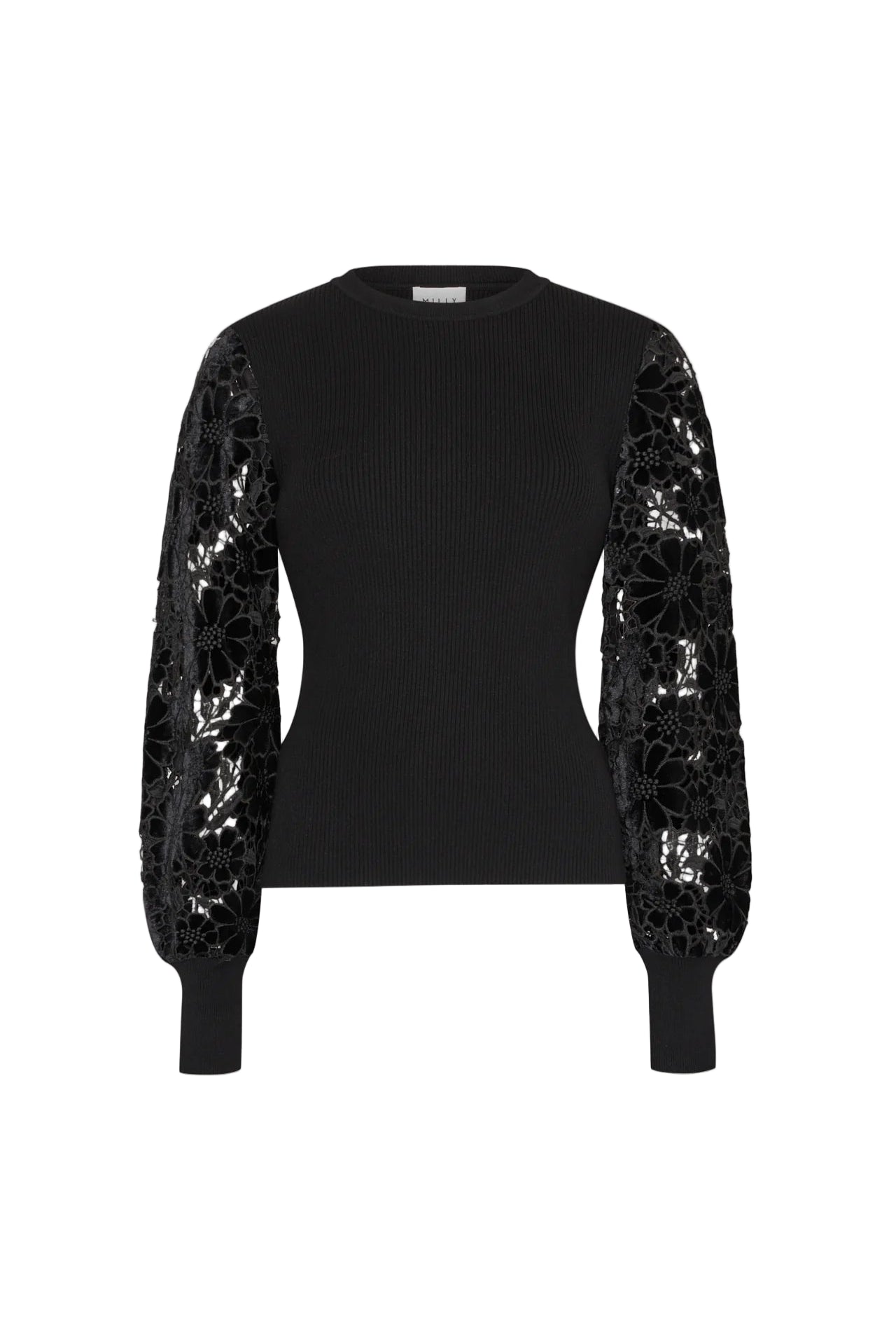 VELVET LACE SLEEVE SWEATER-Sassanova