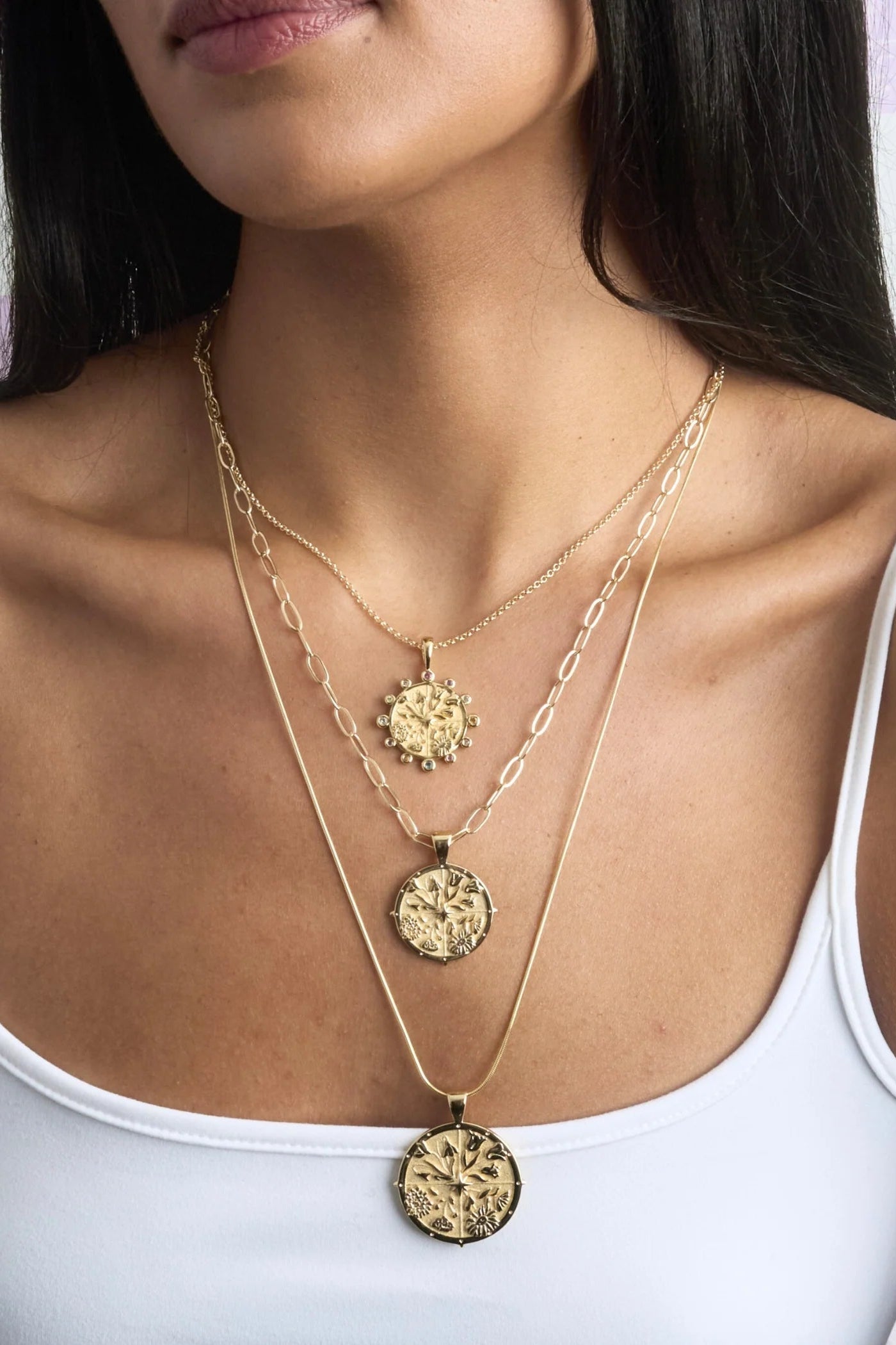 HOPE PETITE EMBELLISHED COIN NECKLACE- SATELLITE CHAIN - Necklaces - Sassanova