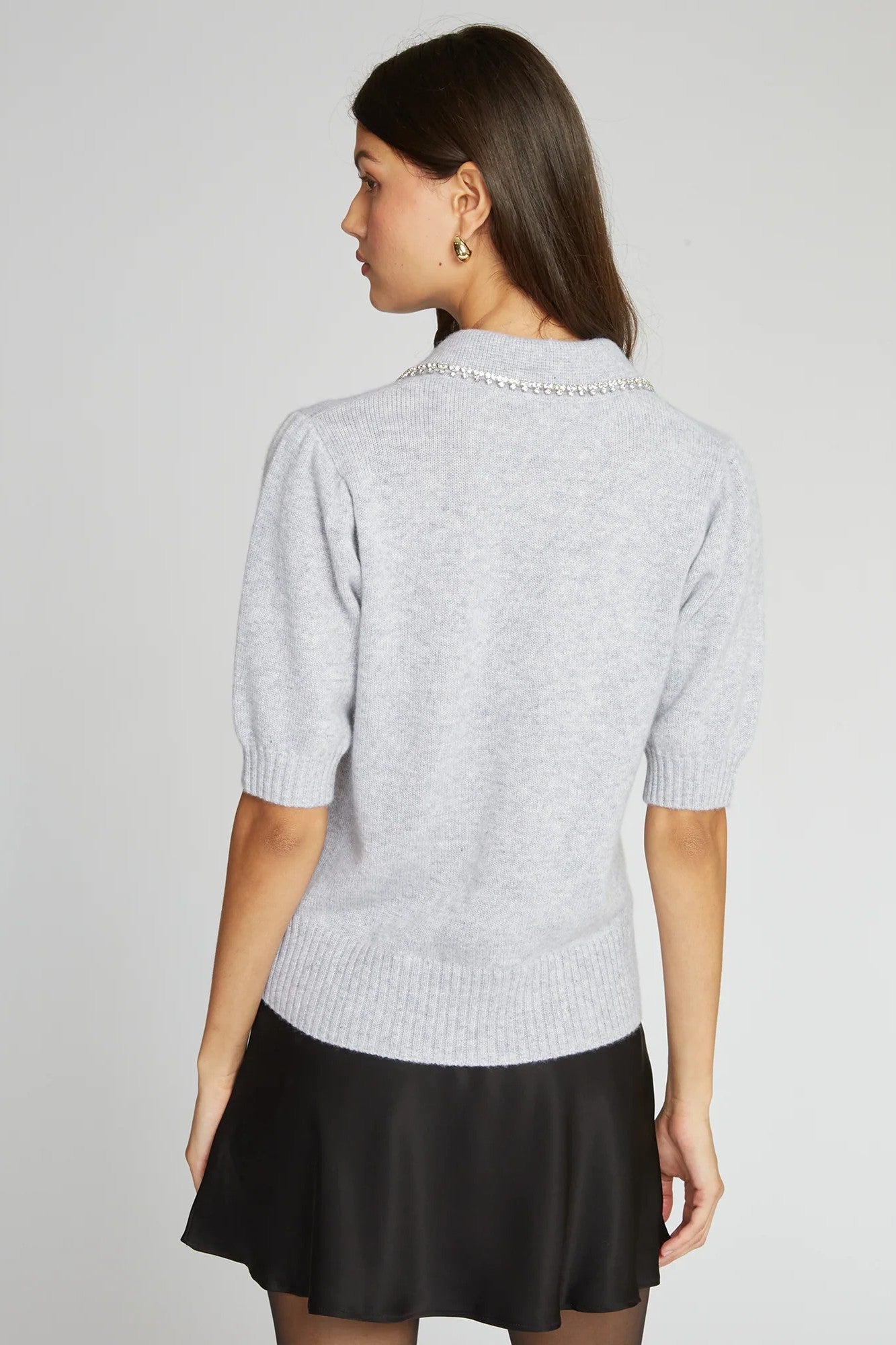PETER PAN COLLAR W/ RHINESTONE TRIM - Sweaters - Sassanova