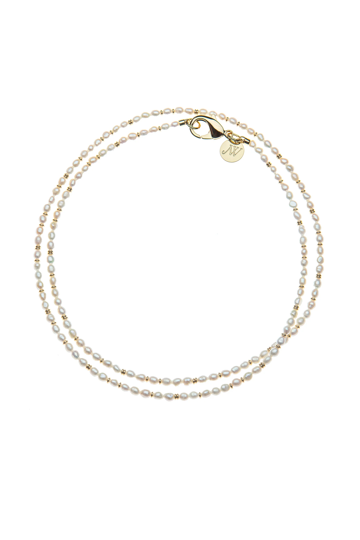 DOUBLE WRAP RICE PEARL NECKLACE- WHT/GOLD-Sassanova