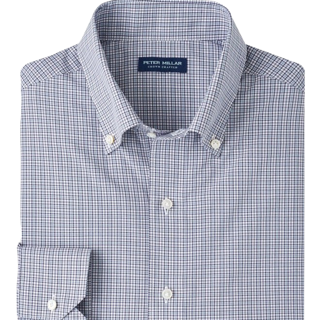 PORTER POPLIN SPORT SHIRT with white buttons, blue and white plaid print, and long sleeves-novaman