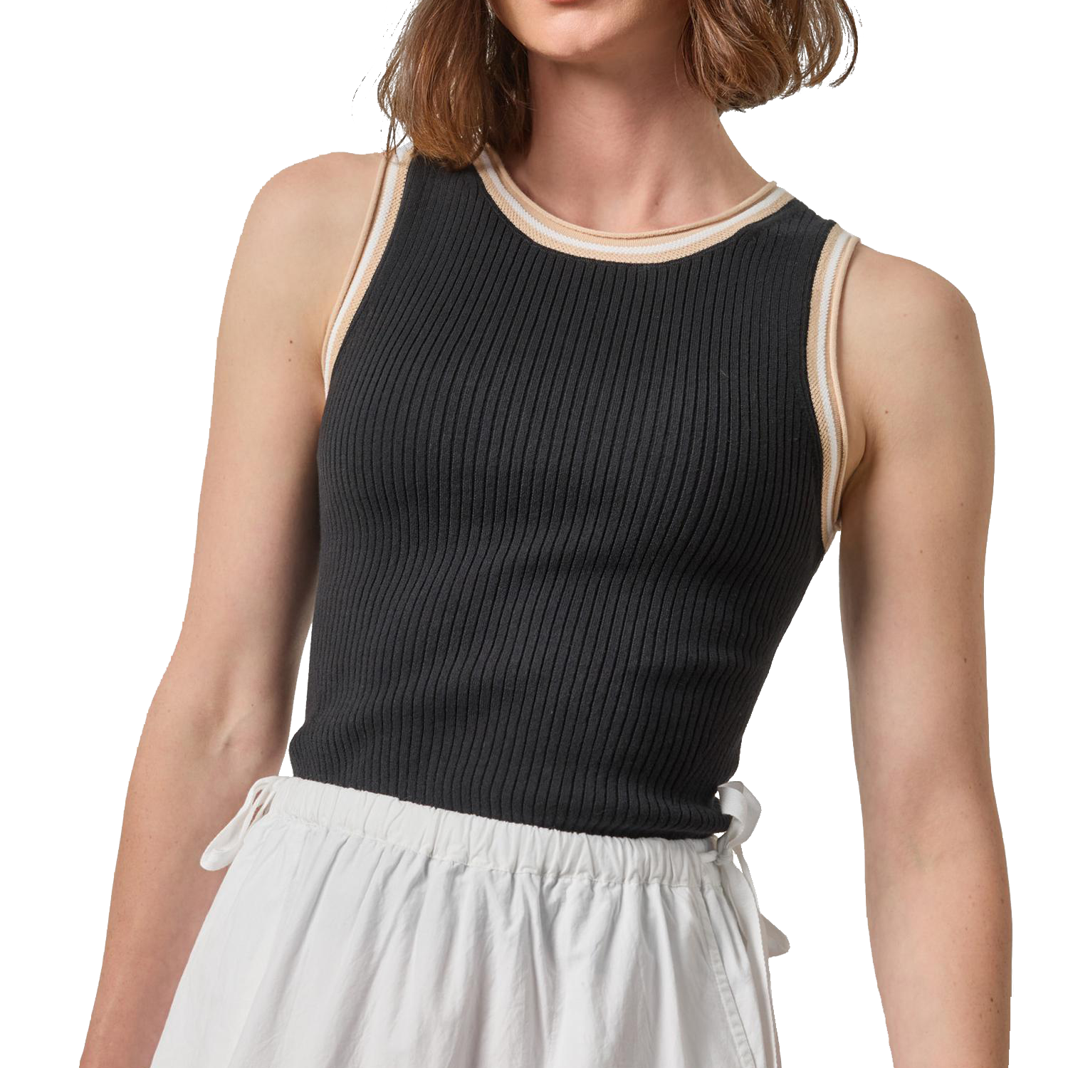 CONTRAST TRIM KNIT TANK - Tank Tops - Sassanova
