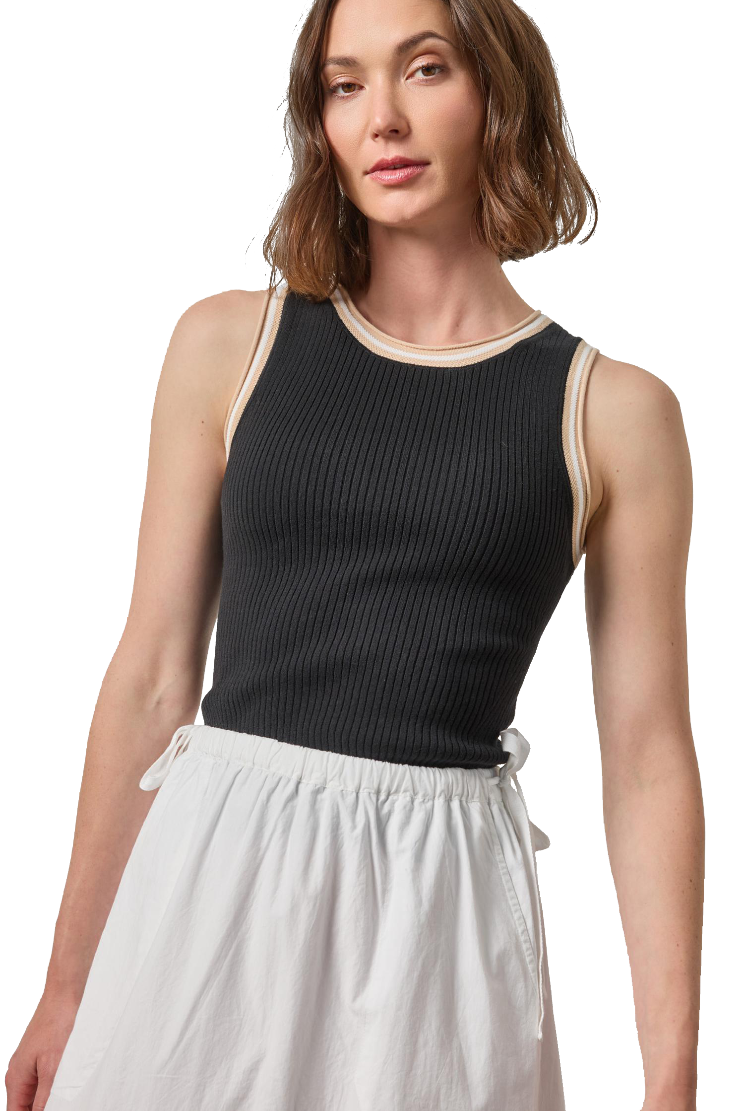CONTRAST TRIM KNIT TANK - Tank Tops - Sassanova