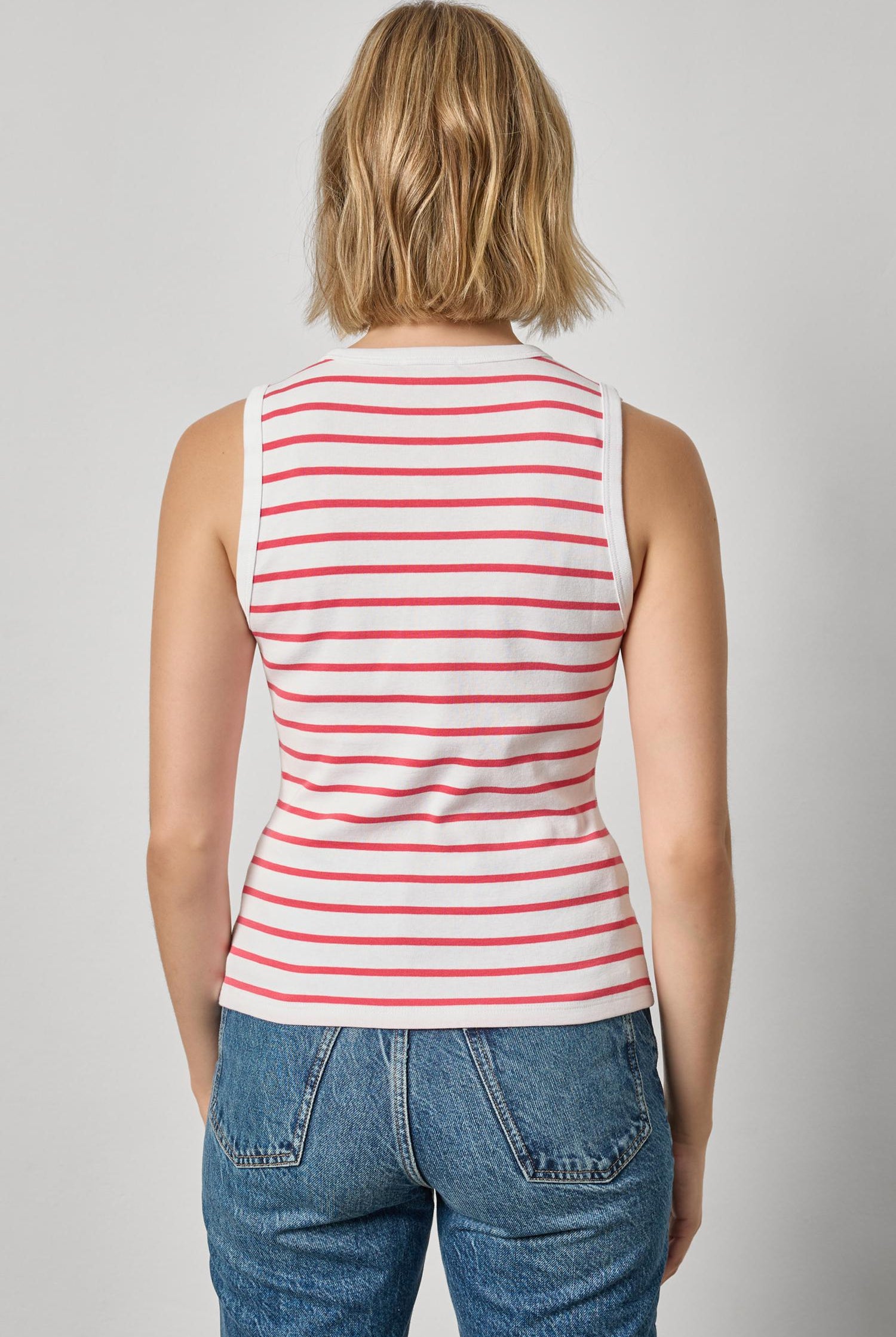 RIB STRIPE HIGH NECK TANK - Tank Tops - Sassanova
