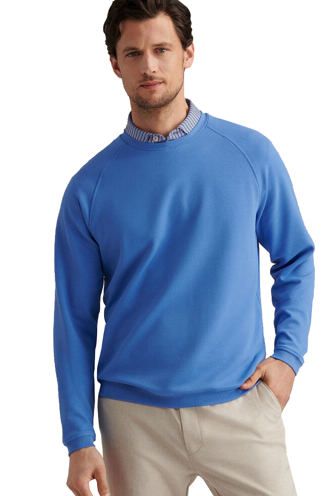 CRADLE PIQUE PERFORMANCE CREW in a solid bright blue color with ribbed hems-novaman