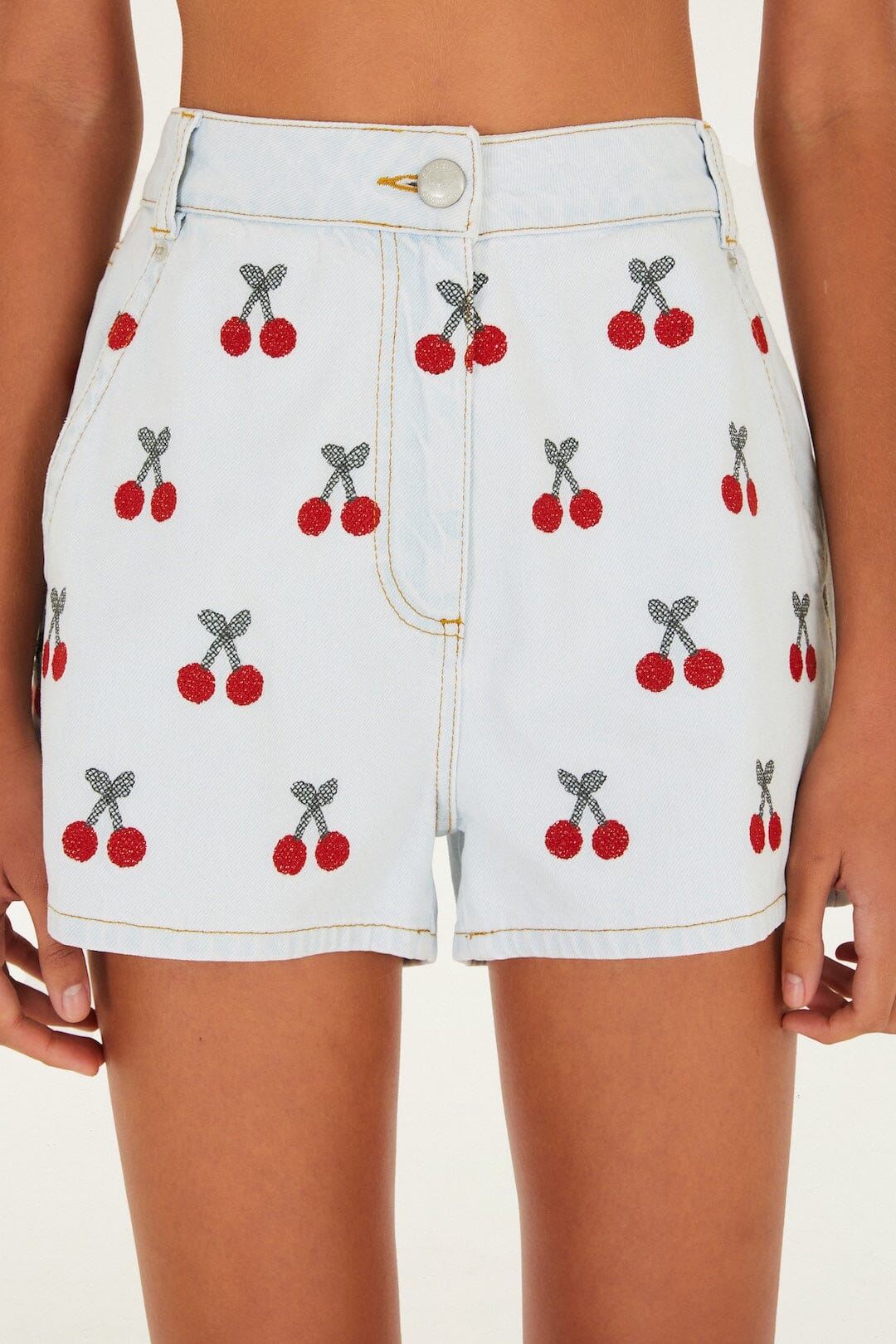 EMBROIDERED CHERRY SHORTS - Shorts - Sassanova