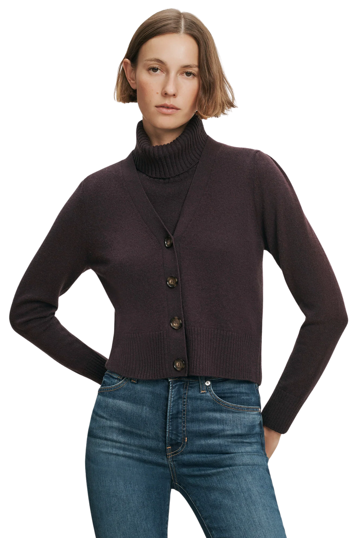 SOLENE CASHMERE CARDIGAN DARK EGGPLANT Sassanova