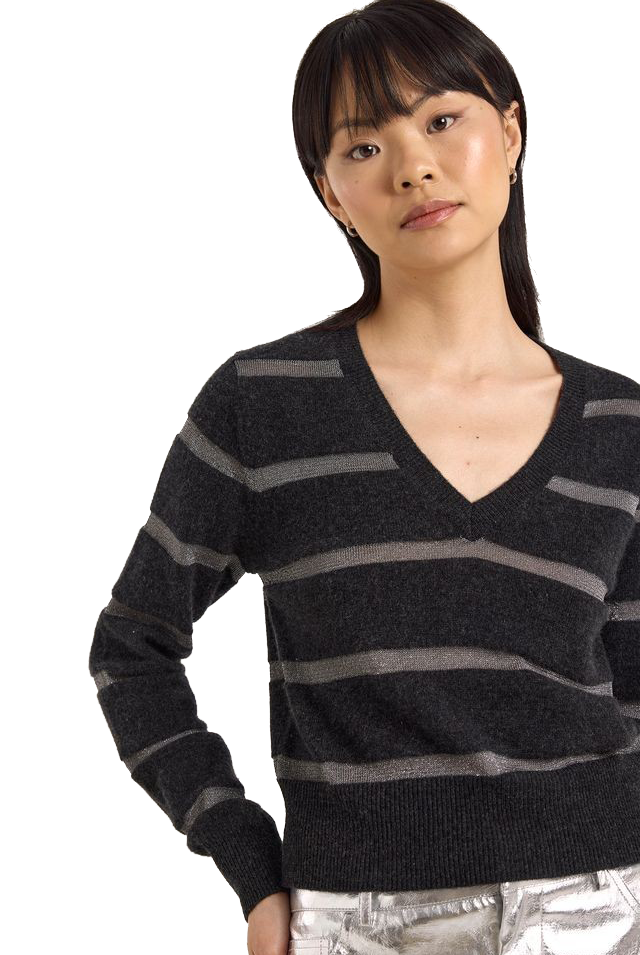 SIMONE LUREX STRIPE V NECK (230/139) - Sassanova