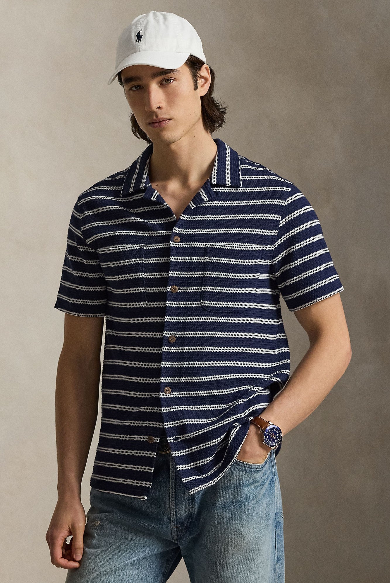 SHORT SLEEVE BAR STRIPE CAMP SHIRT - Short Sleeve Shirts - Novaman
