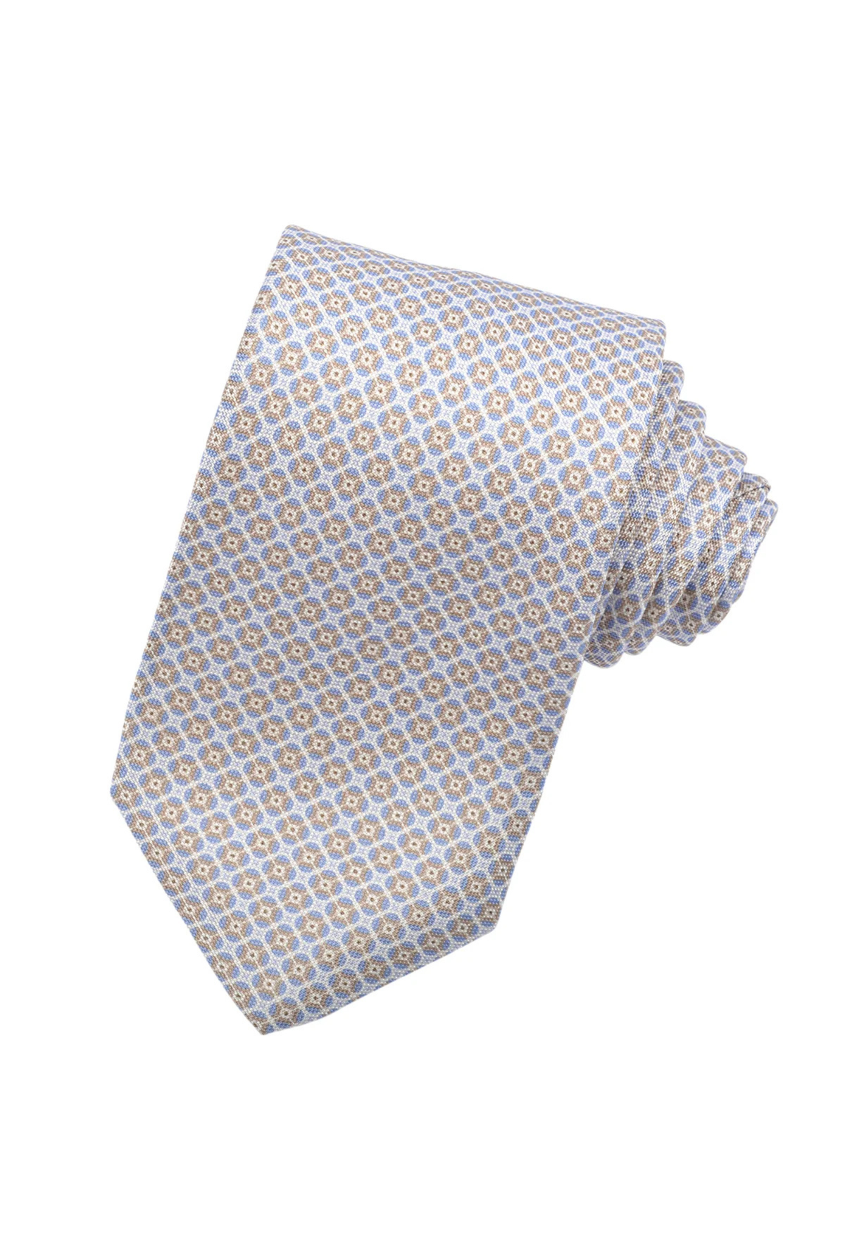 ITALIAN SILK PRINTED MICRO CLOVER TIE POWDER BLUE OS Sassanova / Novaman