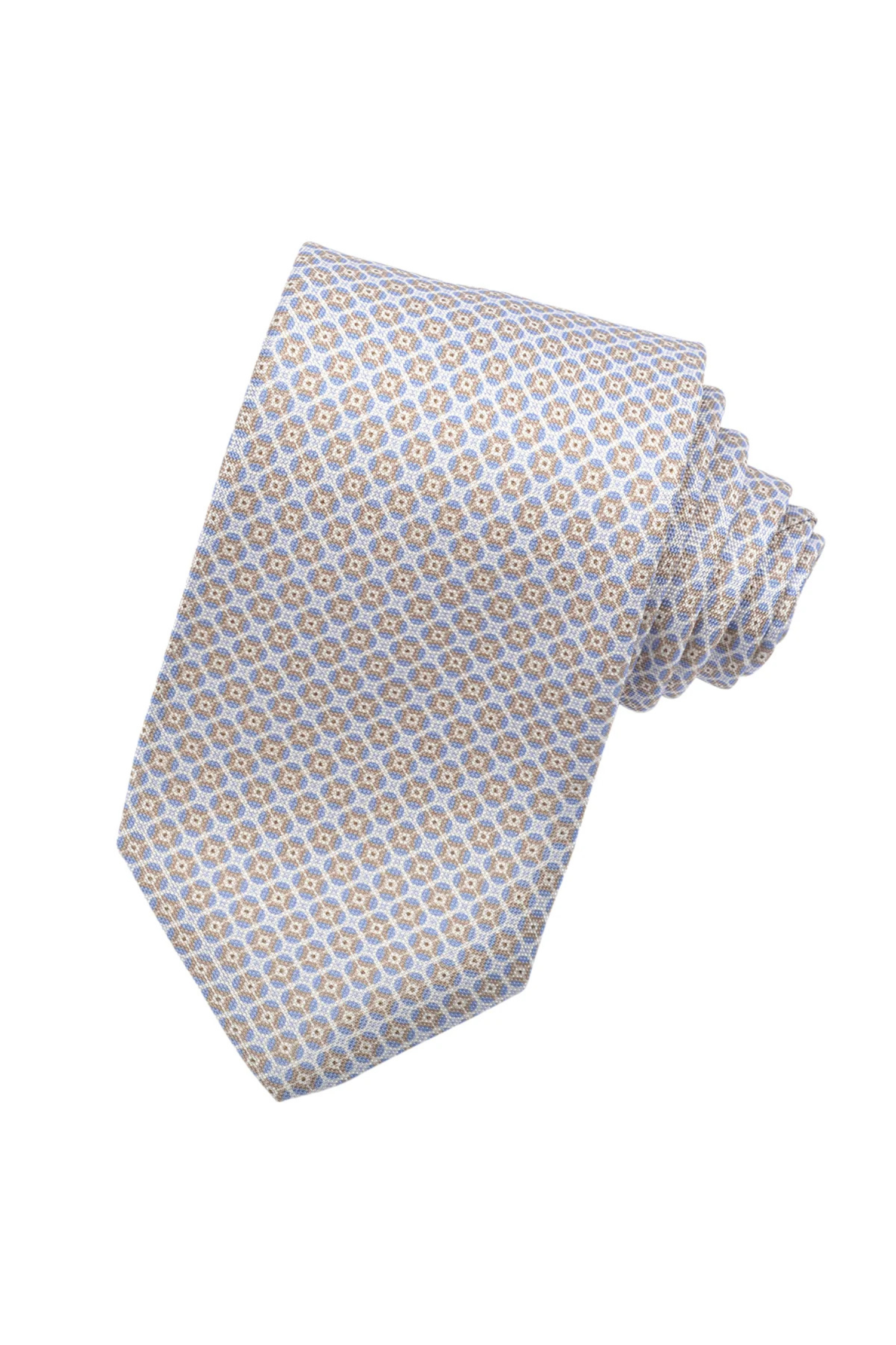 ITALIAN SILK PRINTED MICRO CLOVER TIE POWDER BLUE OS Sassanova / Novaman