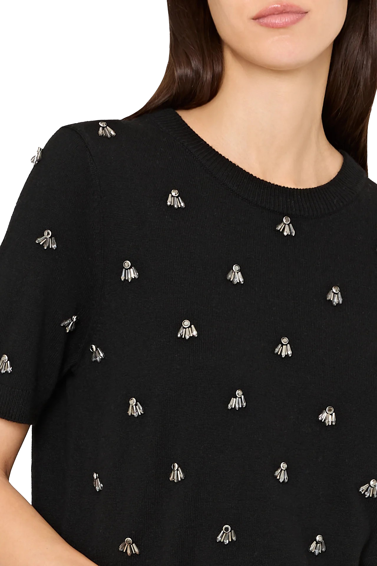 ROSALYN RHINESTONE EMBELLISHED CREW NECK - sassanova