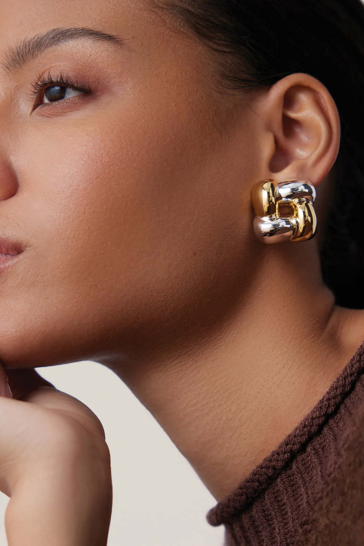 WOVEN SQUARE EARRINGS- TWO-TONE - Earrings - Sassanova