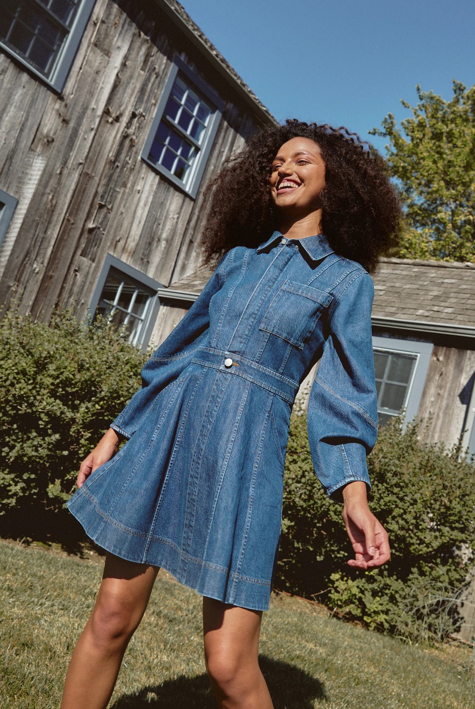 Hailey long-sleeved denim dress with button front-sassanova