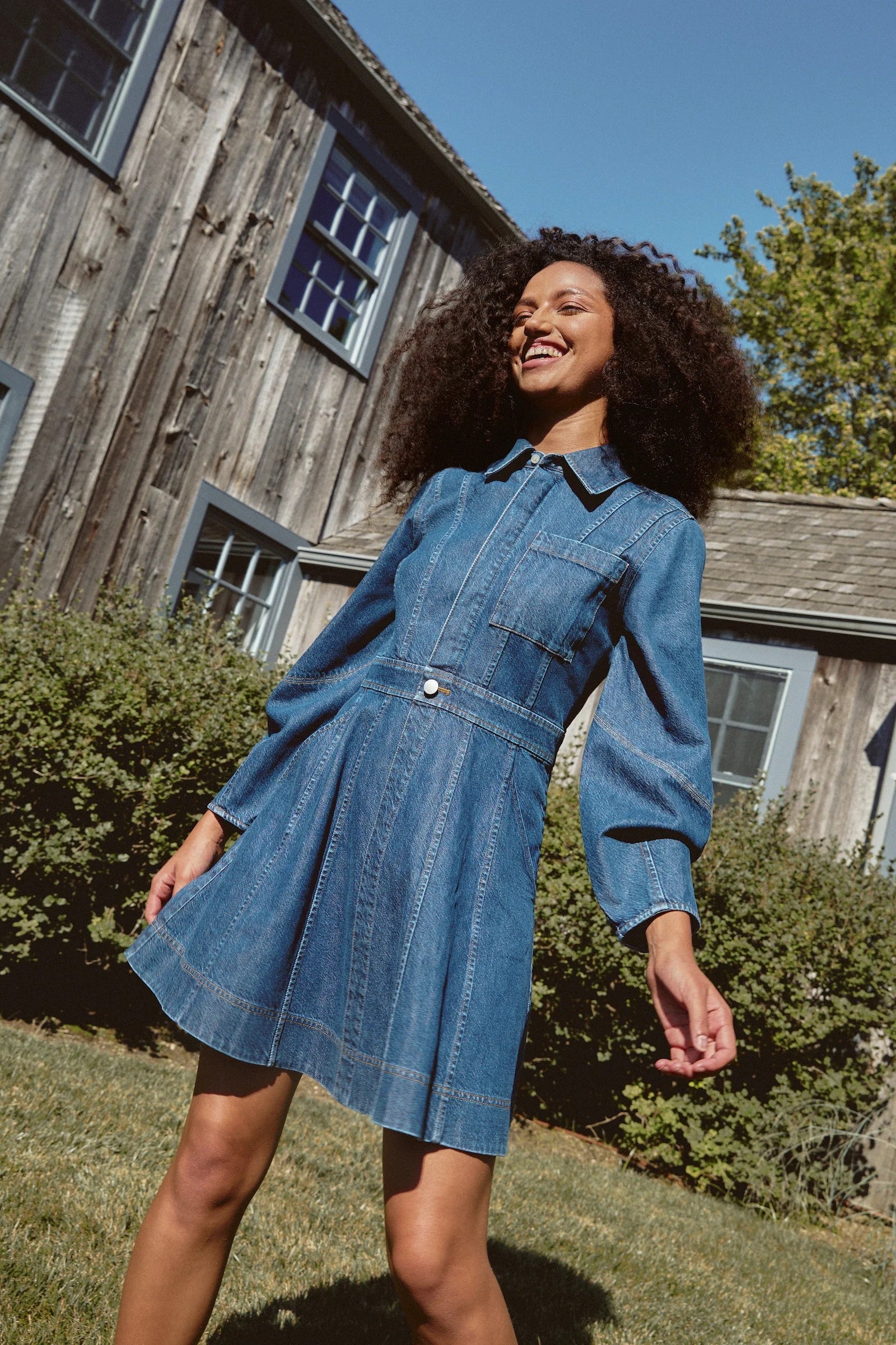 Hailey long-sleeved denim dress with button front-sassanova