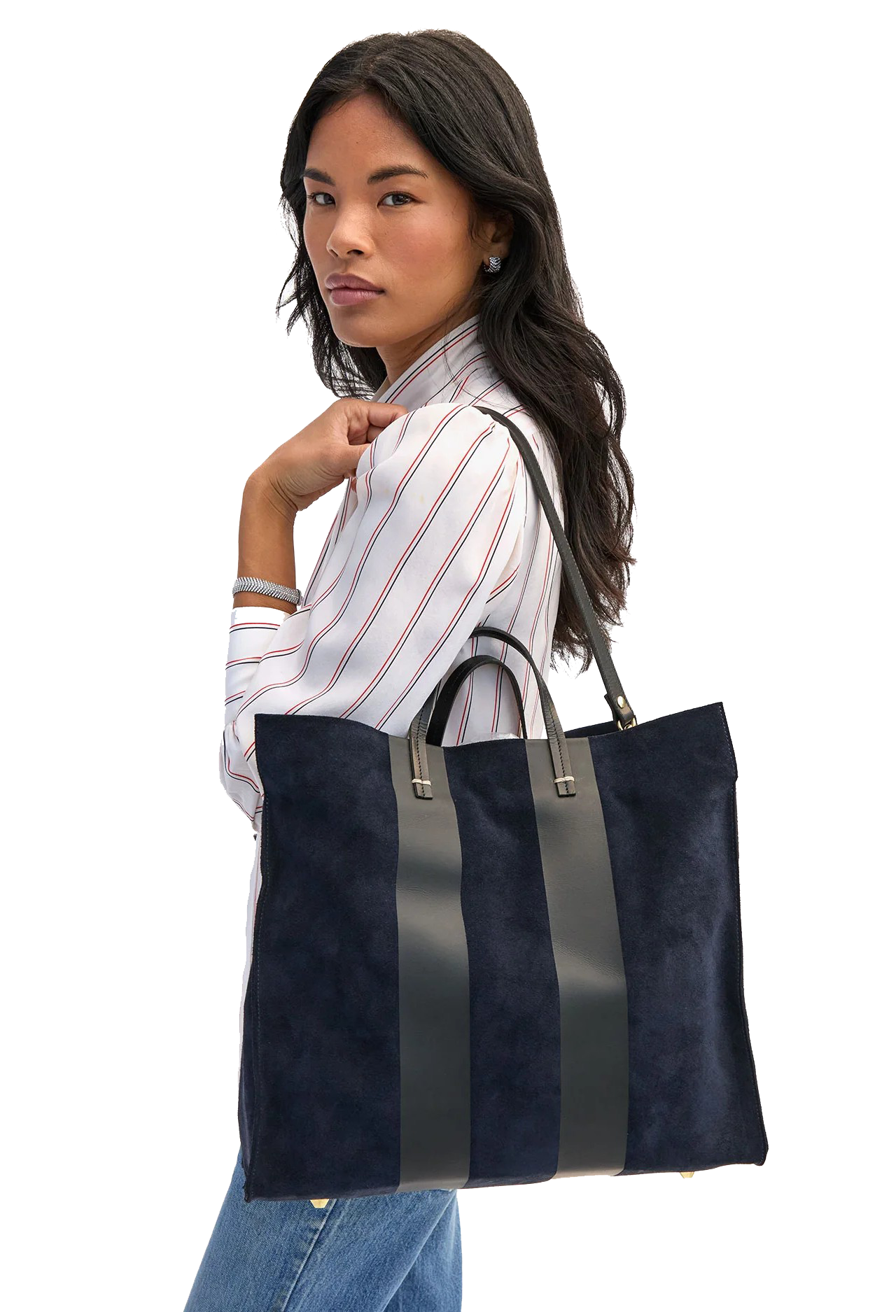 SIMPLE SUEDE TOTE W/RACING STRIPES - Handbags - Sassanova