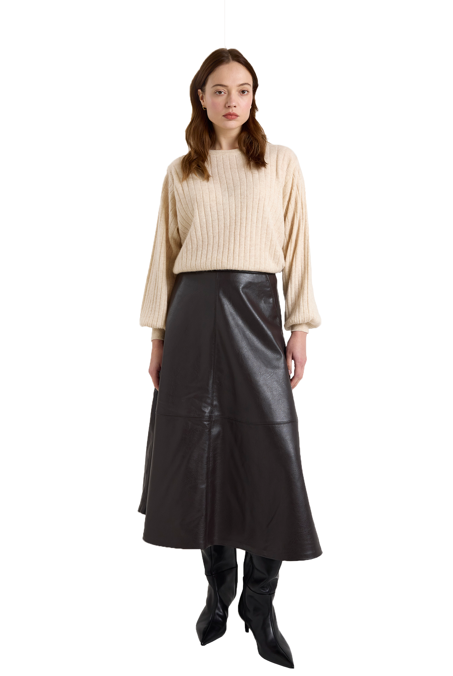 Pixie cashmere crewneck sweater with long sleeves in beige - Sassanova