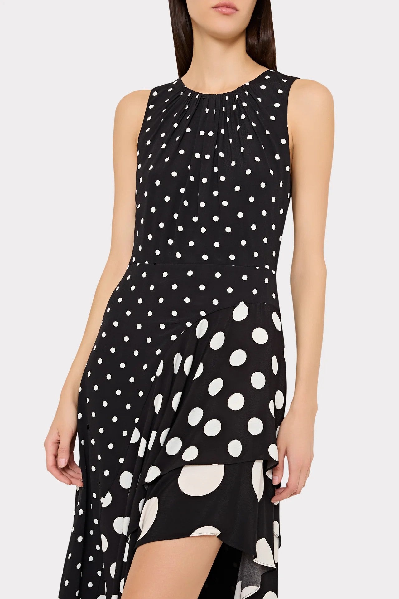 SPENCER POLKA DOT COMBO SLVLS RUFFLE DRESS - Dresses - Sassanova