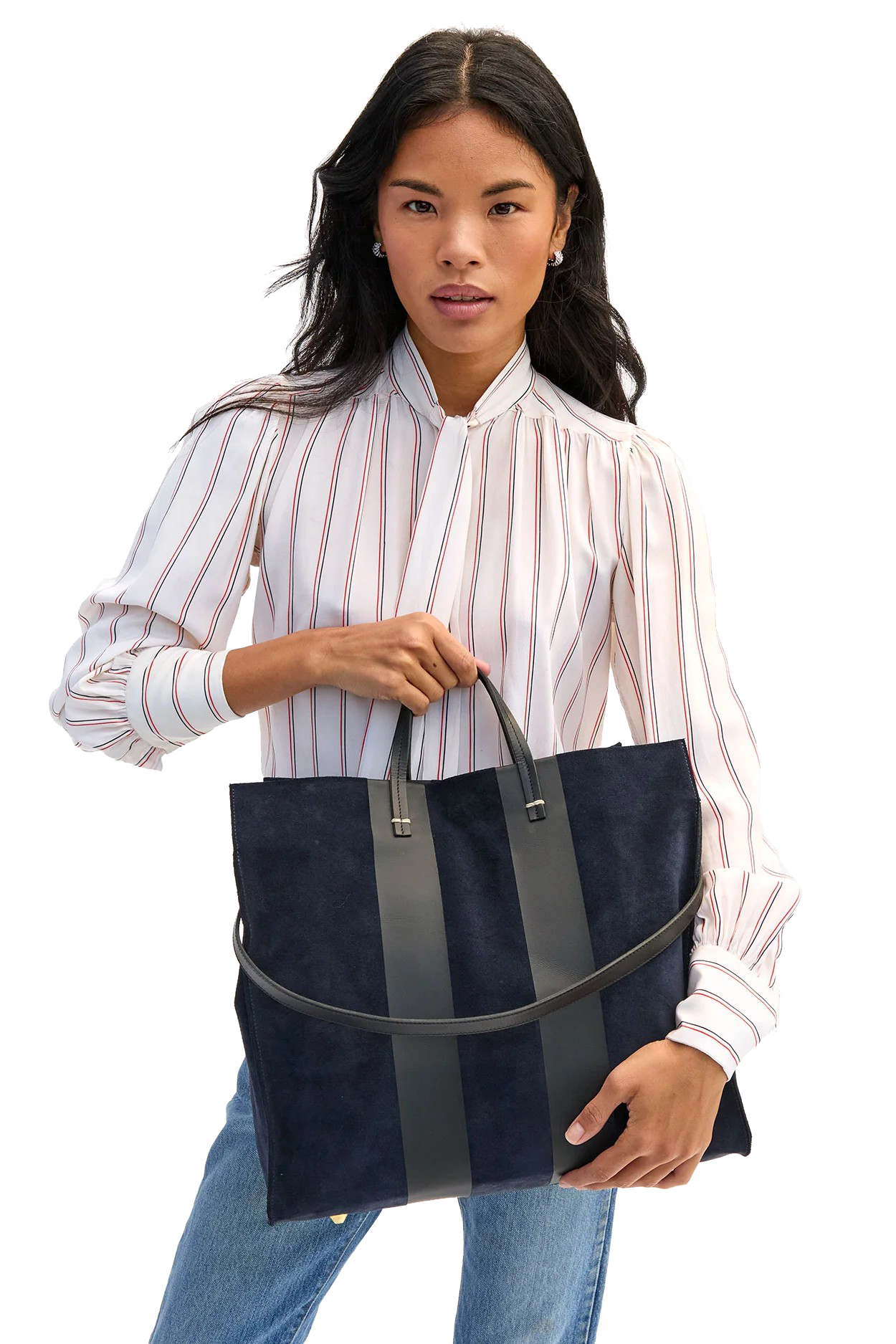 SIMPLE SUEDE TOTE W/RACING STRIPES - Handbags - Sassanova