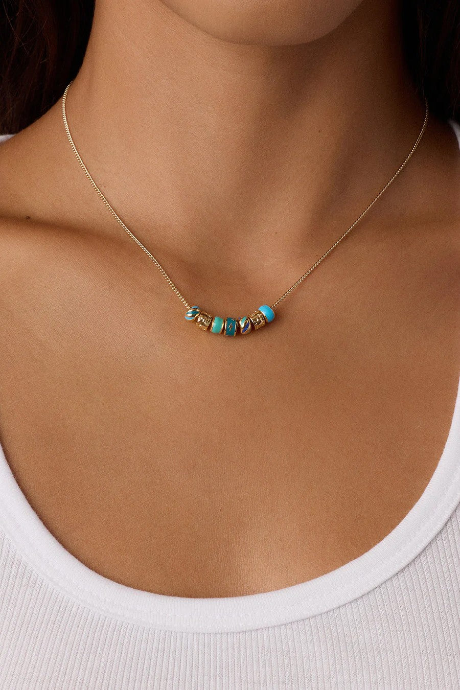 LIGHTNING STRIKES NECKLACE- GOLD/TURQOISE - Necklaces - Sassanova