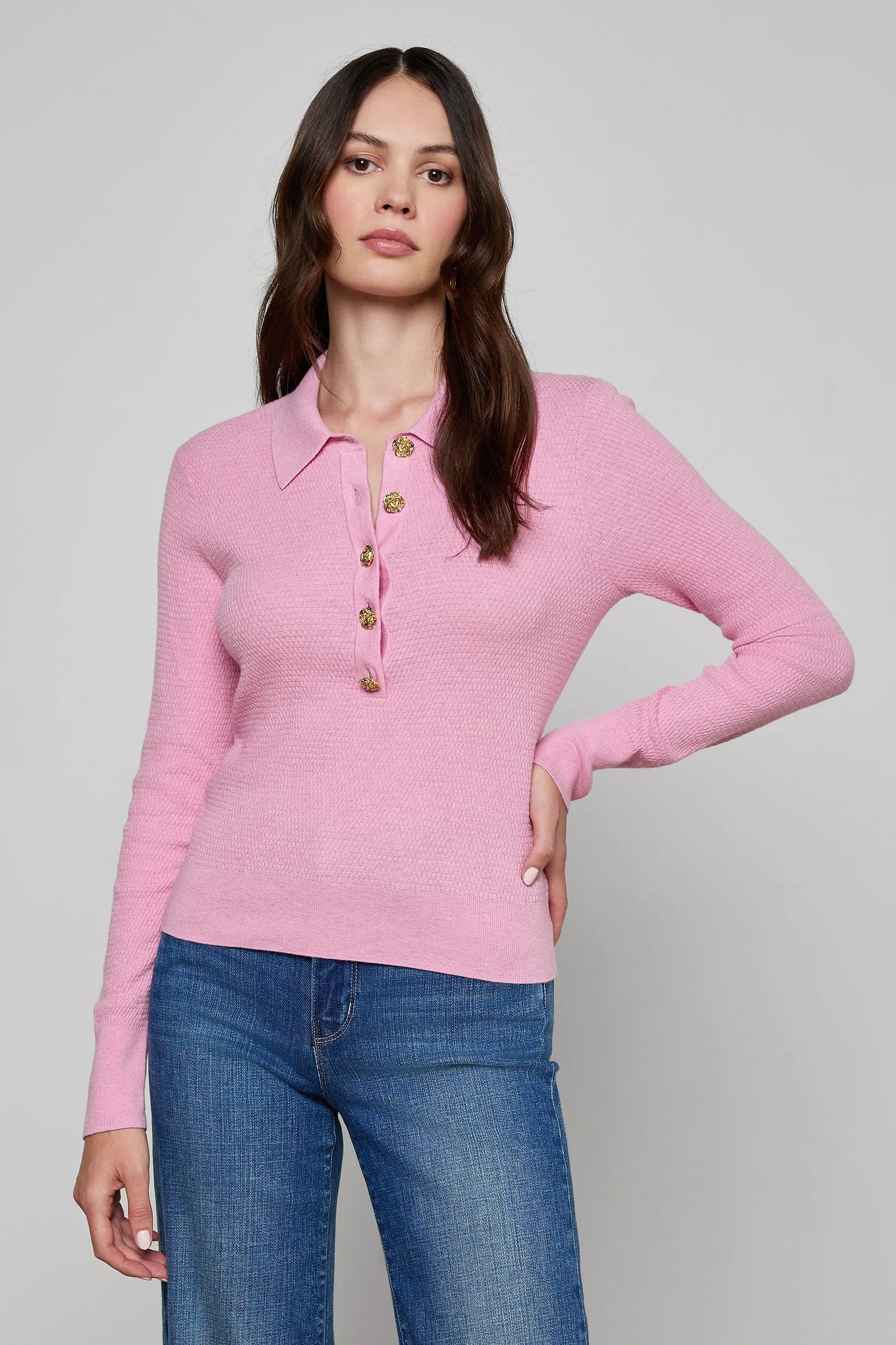 STERLING JEWEL BUTTON COLLARED SWEATER - Sweaters - Sassanova