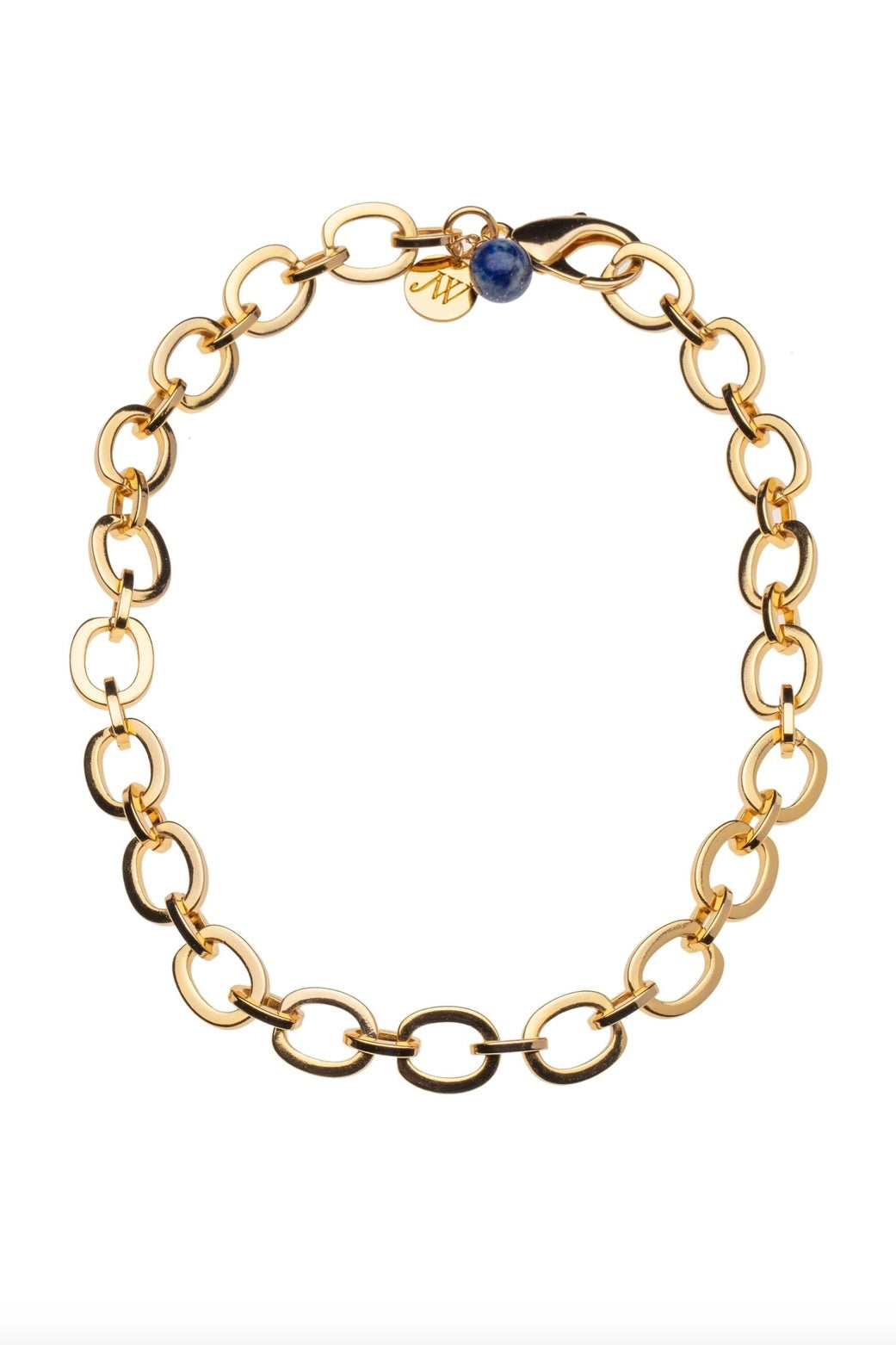 16" CHUNKY LINK CHAIN W/LAPIS BEAD - Necklaces - Sassanova