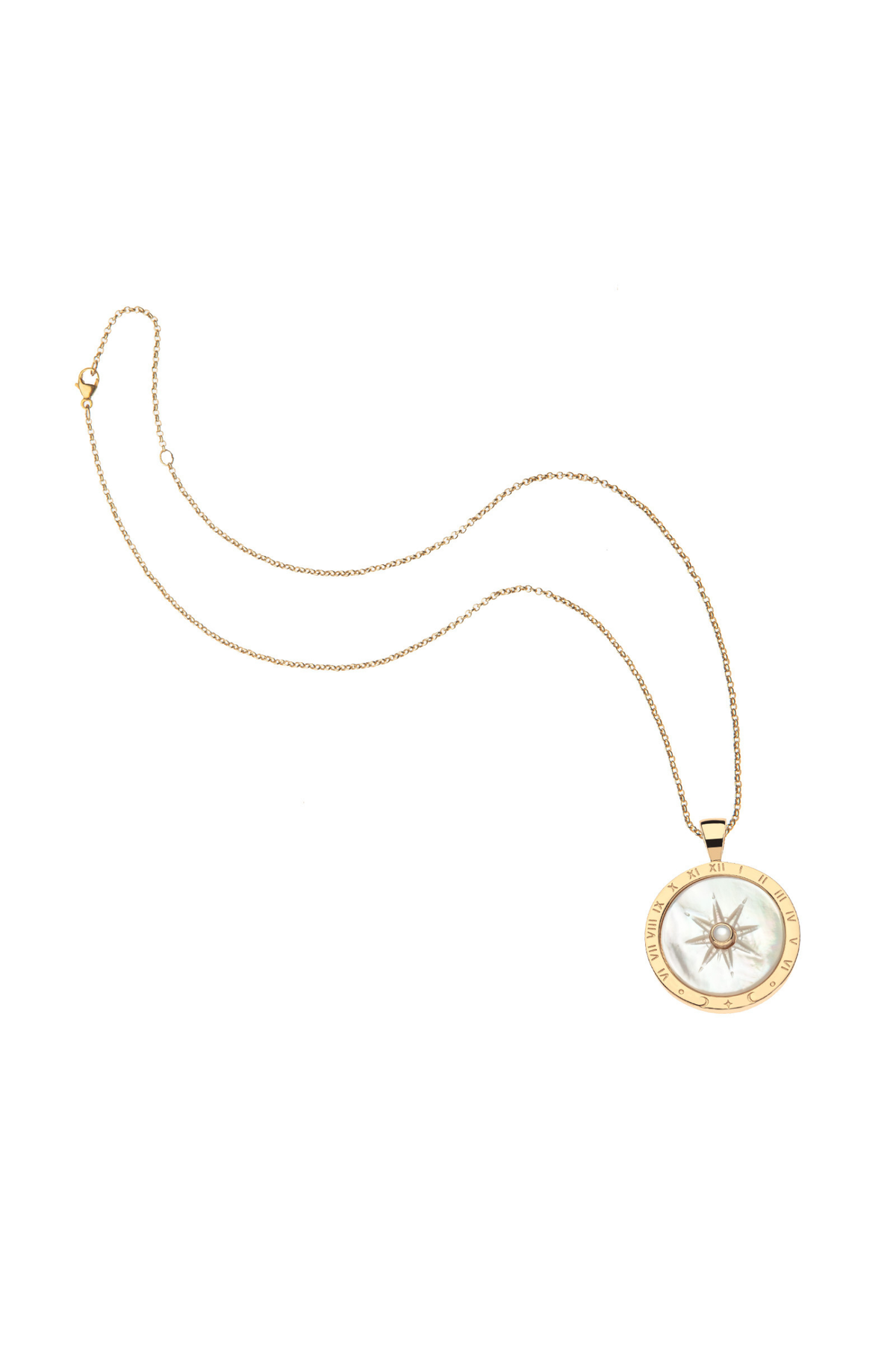 FOREVER SUNDIAL CARVED MOP PENDANT- CLASSIC ROLO CHAIN Sassanova