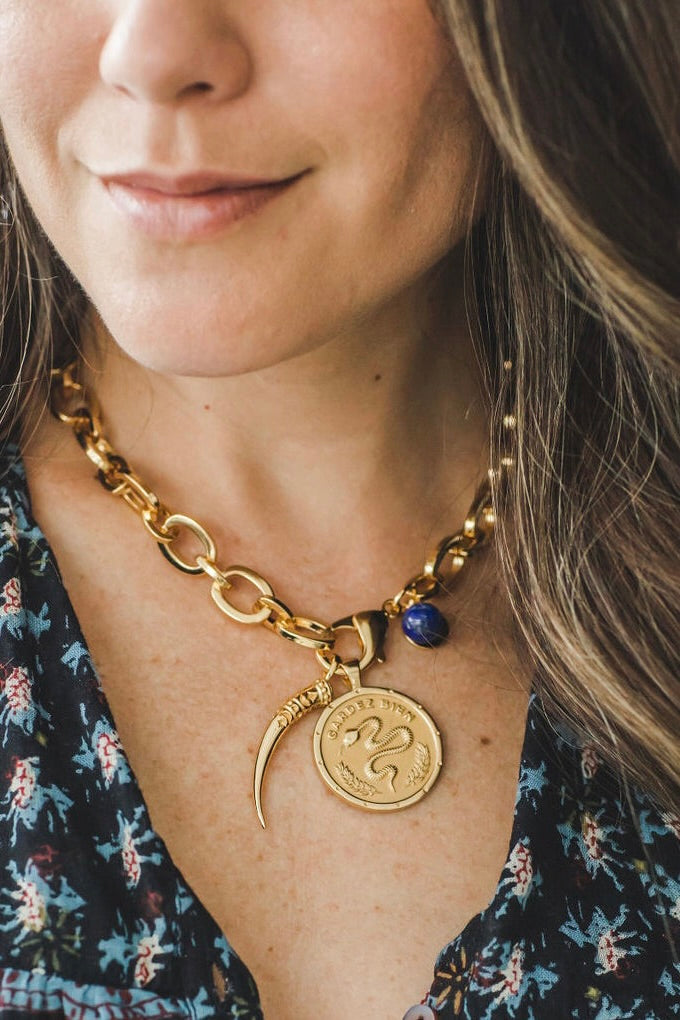 16" CHUNKY LINK CHAIN W/LAPIS BEAD - Necklaces - Sassanova