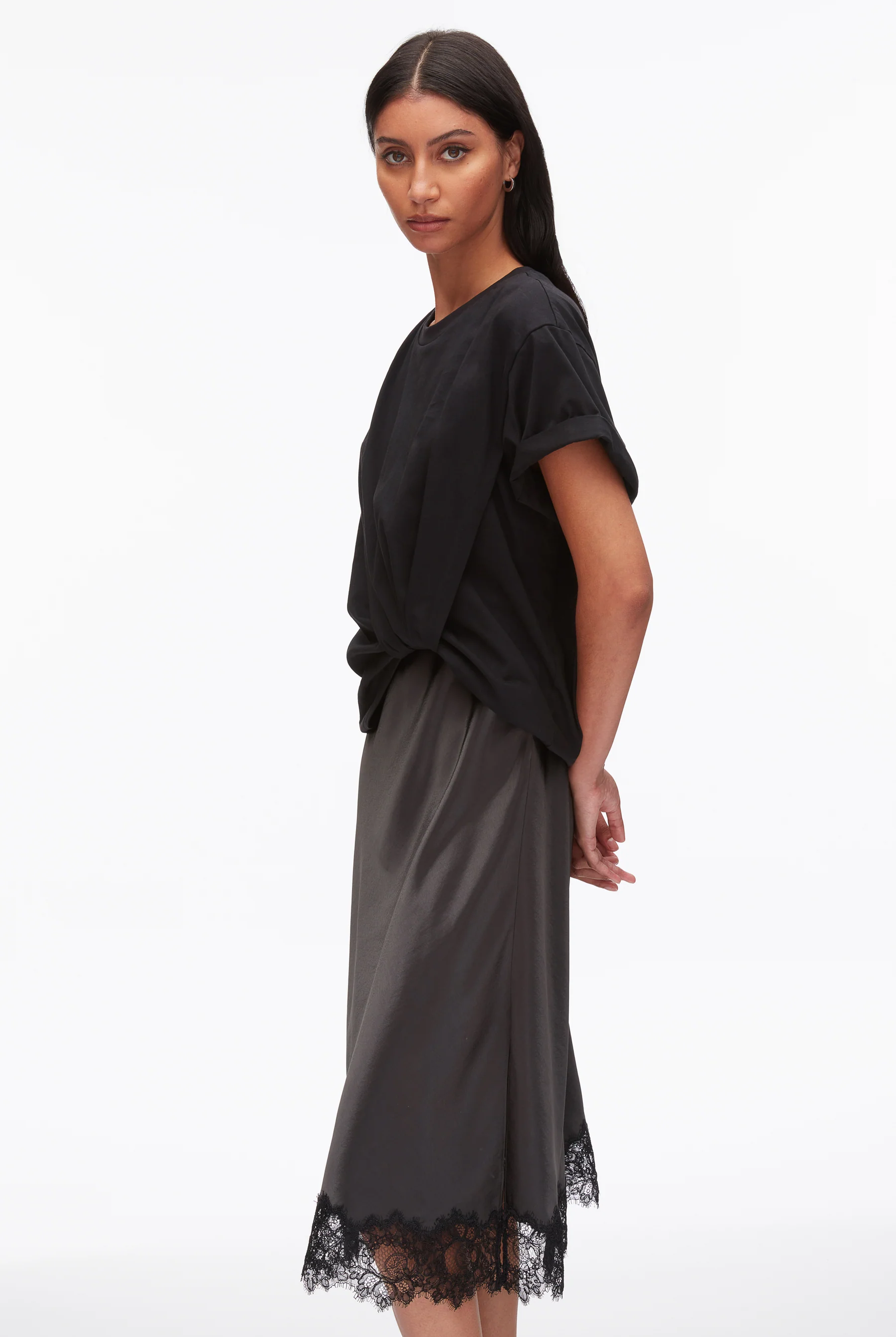 DRAPED T-SHIRT SLIP COMBO DRESS - Dresses - Sassanova