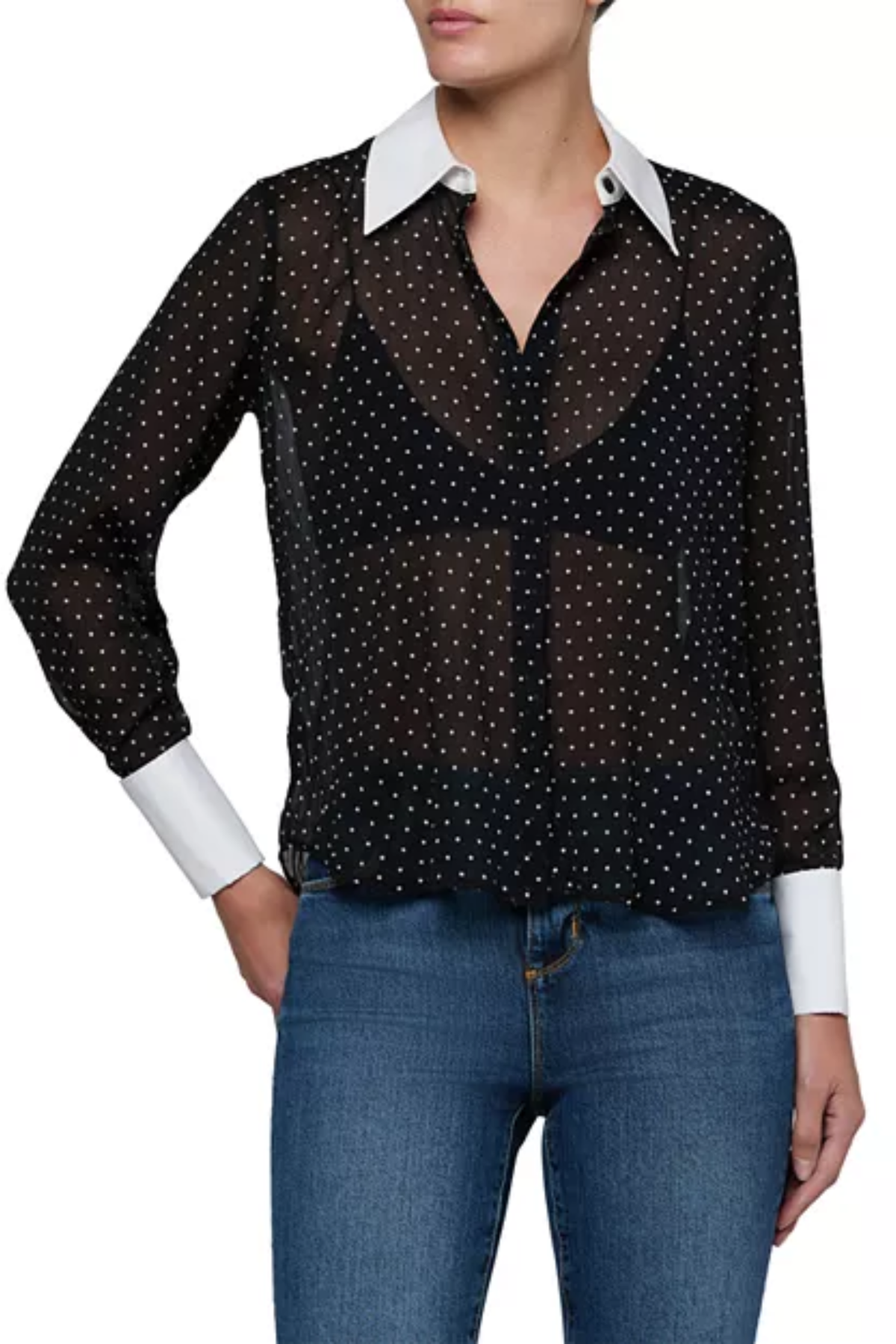 SONA POPLIN COLLAR BLOUSE BLACK/WHITE POLKA DOT Sassanova