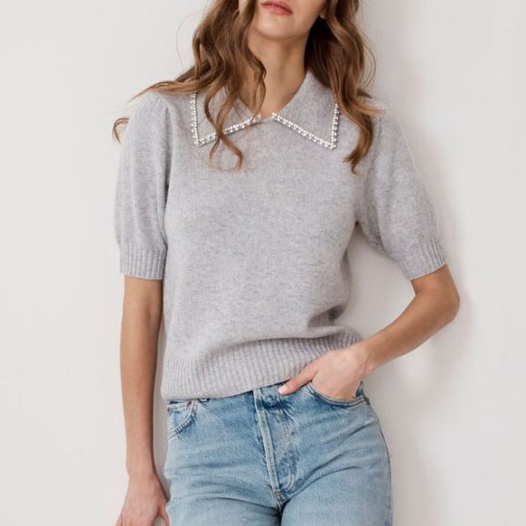 PETER PAN COLLAR W/ RHINESTONE TRIM - Sassanova