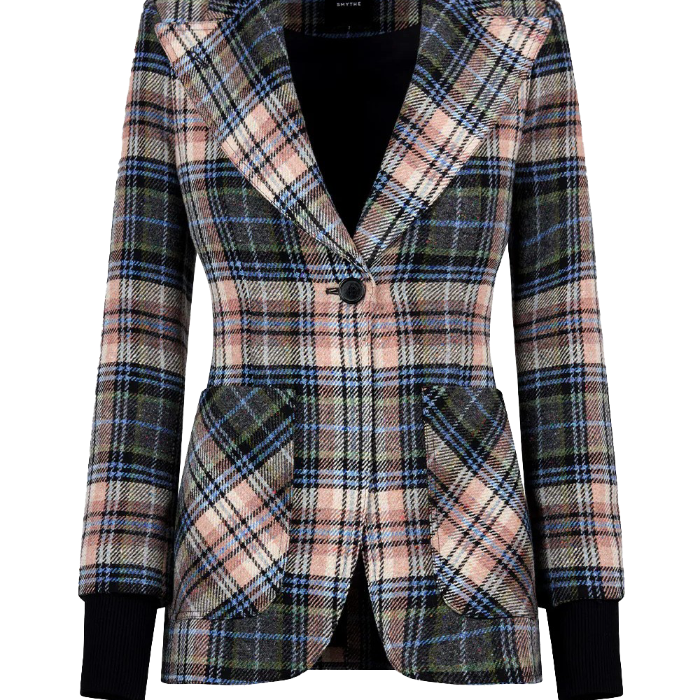 RIB CUFF BIRKIN BLAZER in multi plaid print with black-sassanova