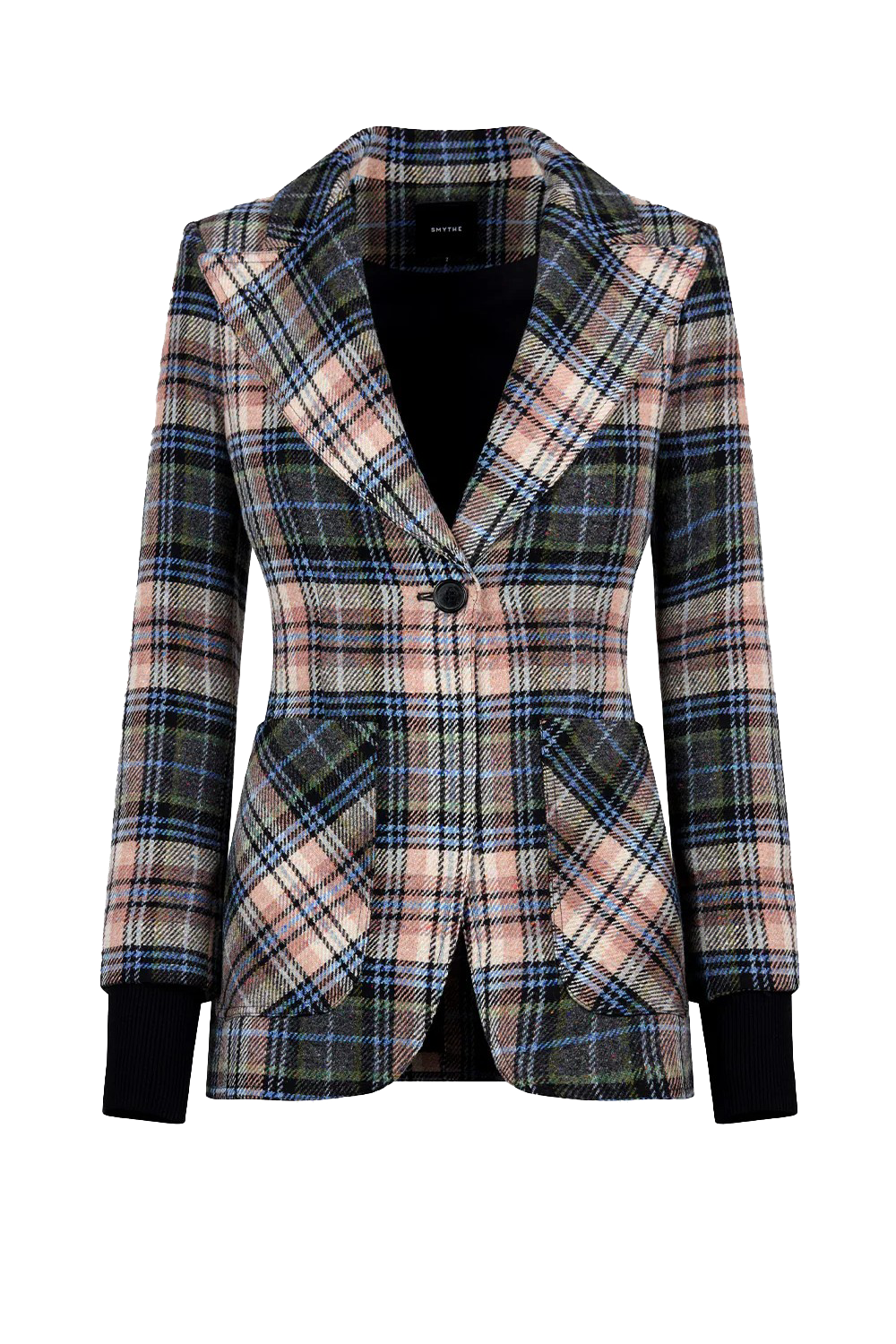 RIB CUFF BIRKIN BLAZER in multi plaid print with black-sassanova