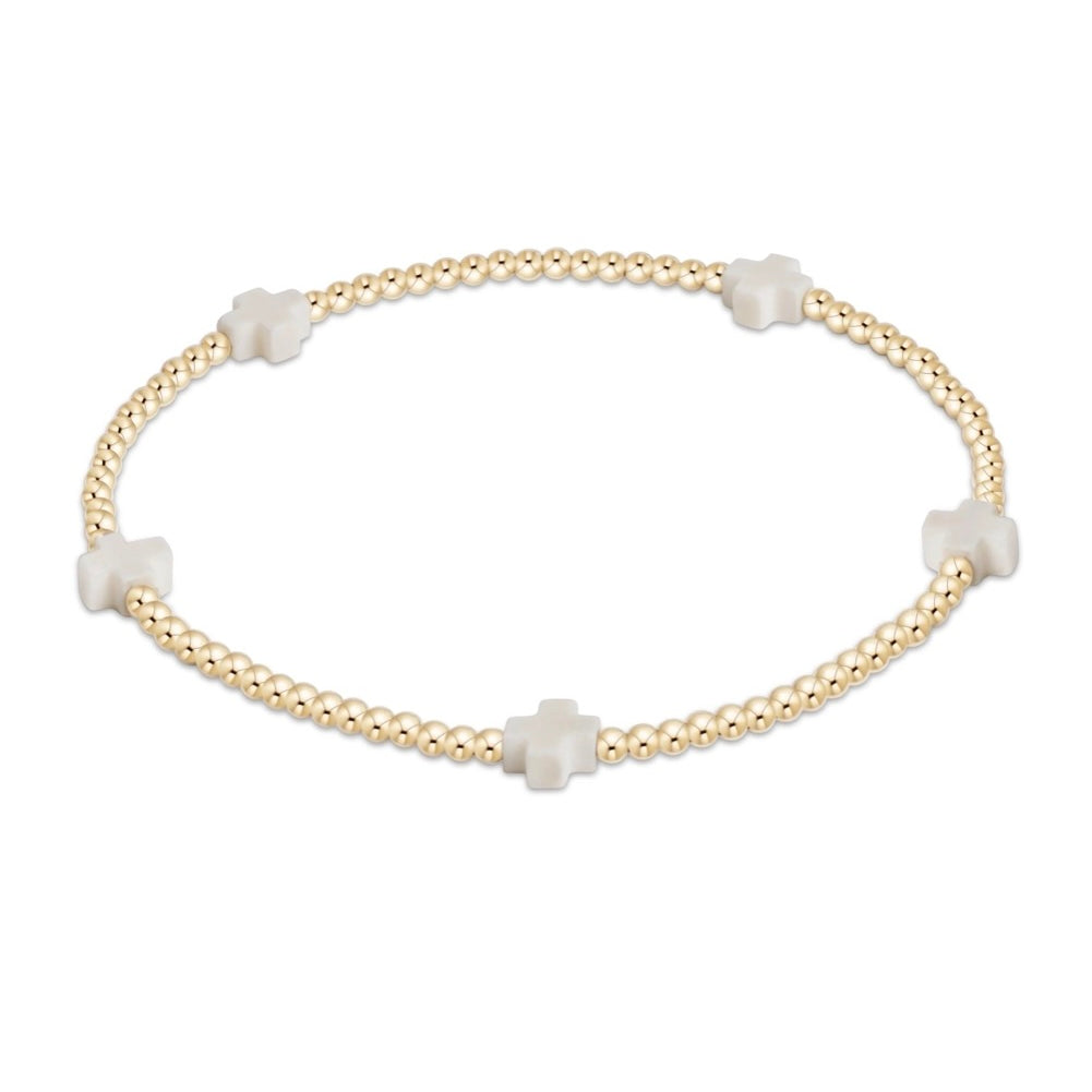SIG CROSS SM PATTERN 2MM BEAD BRACELET - sassanova